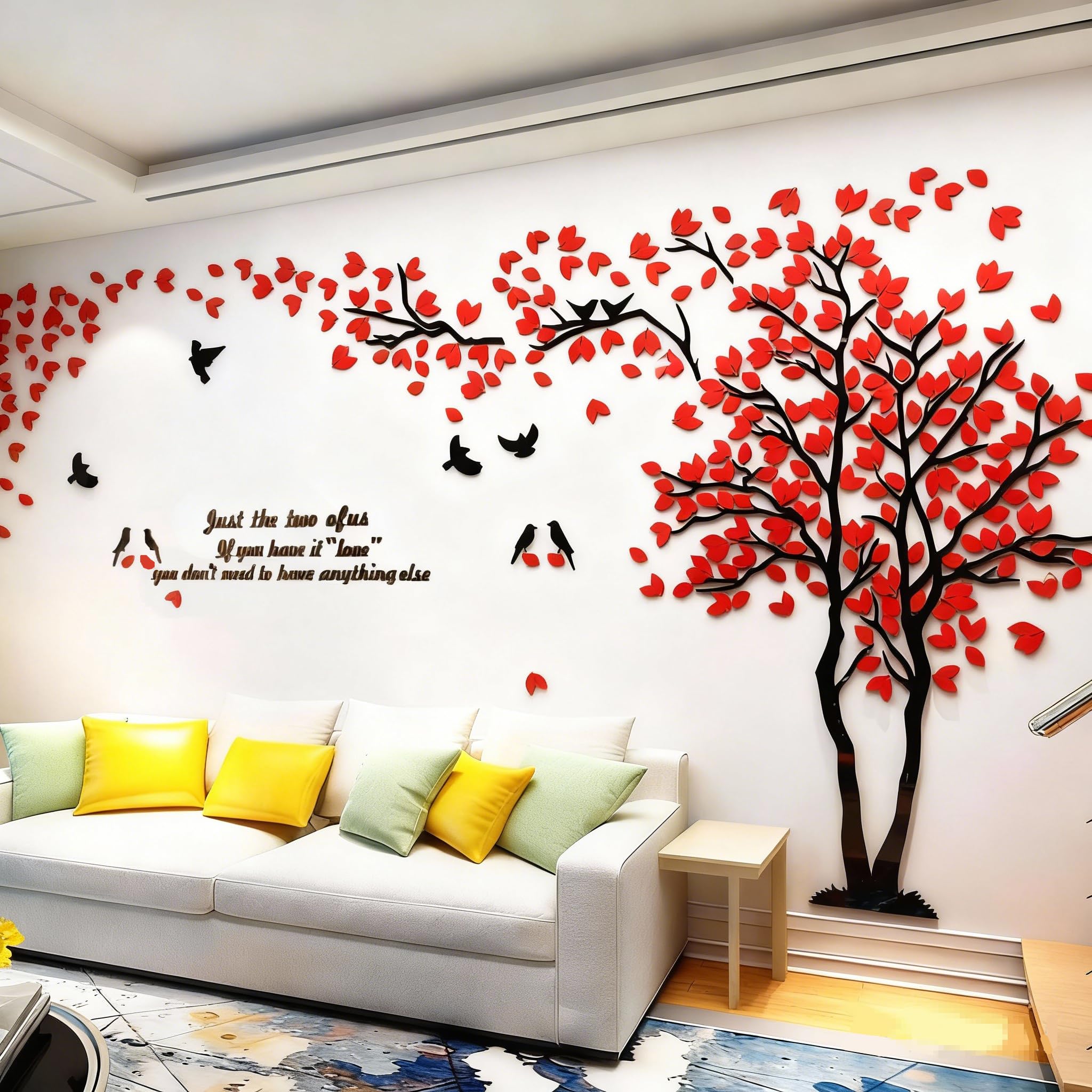 Stickers Muraux Arbre - Stickers 3D DIY Mural Autocollants Arts Décoration de la Maison pour le Salon Chambre Sticker (Rouge Droite,XL-400 * 200cm)
