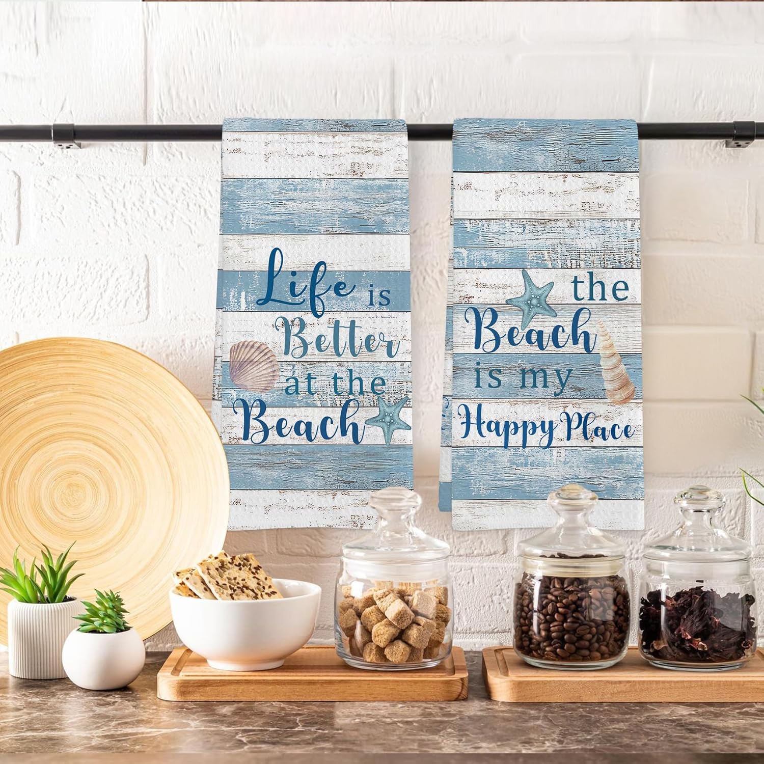 Beach Coastal Kitchen Towels, Beach is My Happy Place Dish Tea Towels for Kitchen, Summer Ocean Decorative Hand Towels for Bathroom, Coastal Bathroom Decor, 16x24 Inch - Image 5