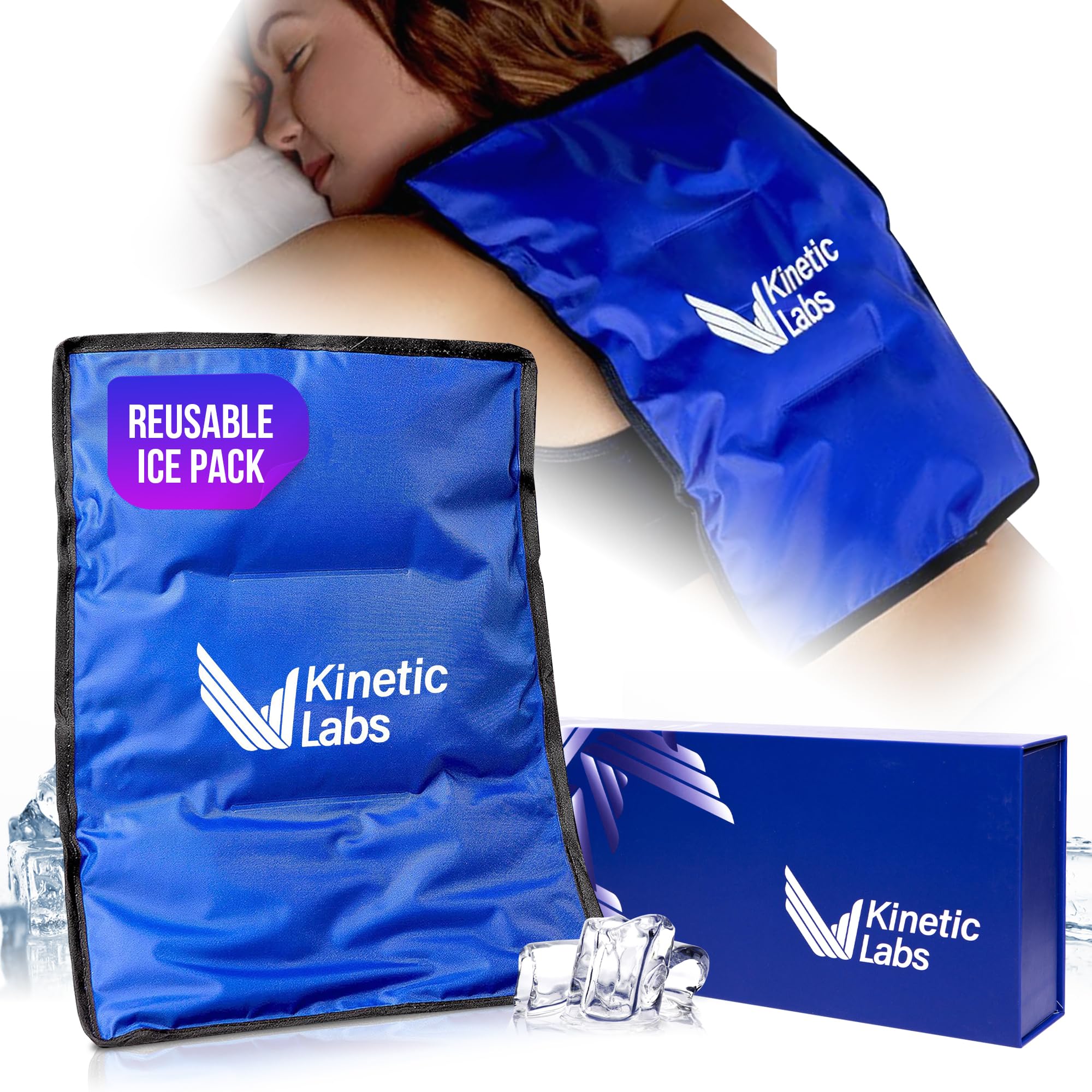 Kinetic LabsLarge Gel Ice Pack by (11x14.5) - Flexible and Reusable for Injuries - Hot & Cold Large Ice Pack for Back, Shoulder, Knee, Hip - Gifts for Mom, Dad, Grandma