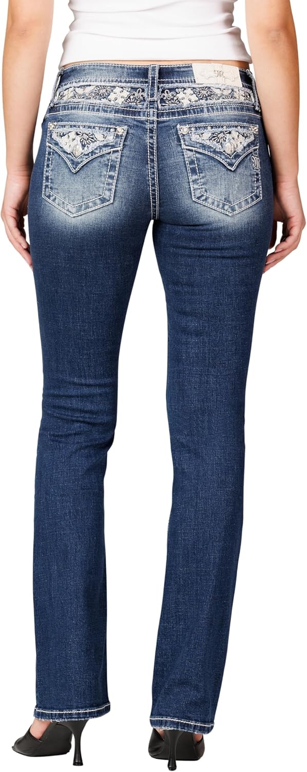 Miss Me Women's Orion Faux Flap Pockets Mid-Rise Bootcut Jeans