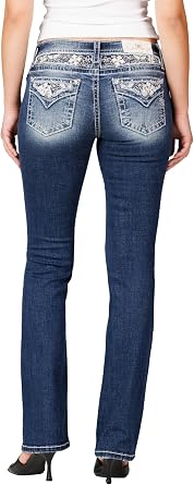 Miss Me Womens Orion Faux Flap Pockets Mid-Rise Bootcut Jeans