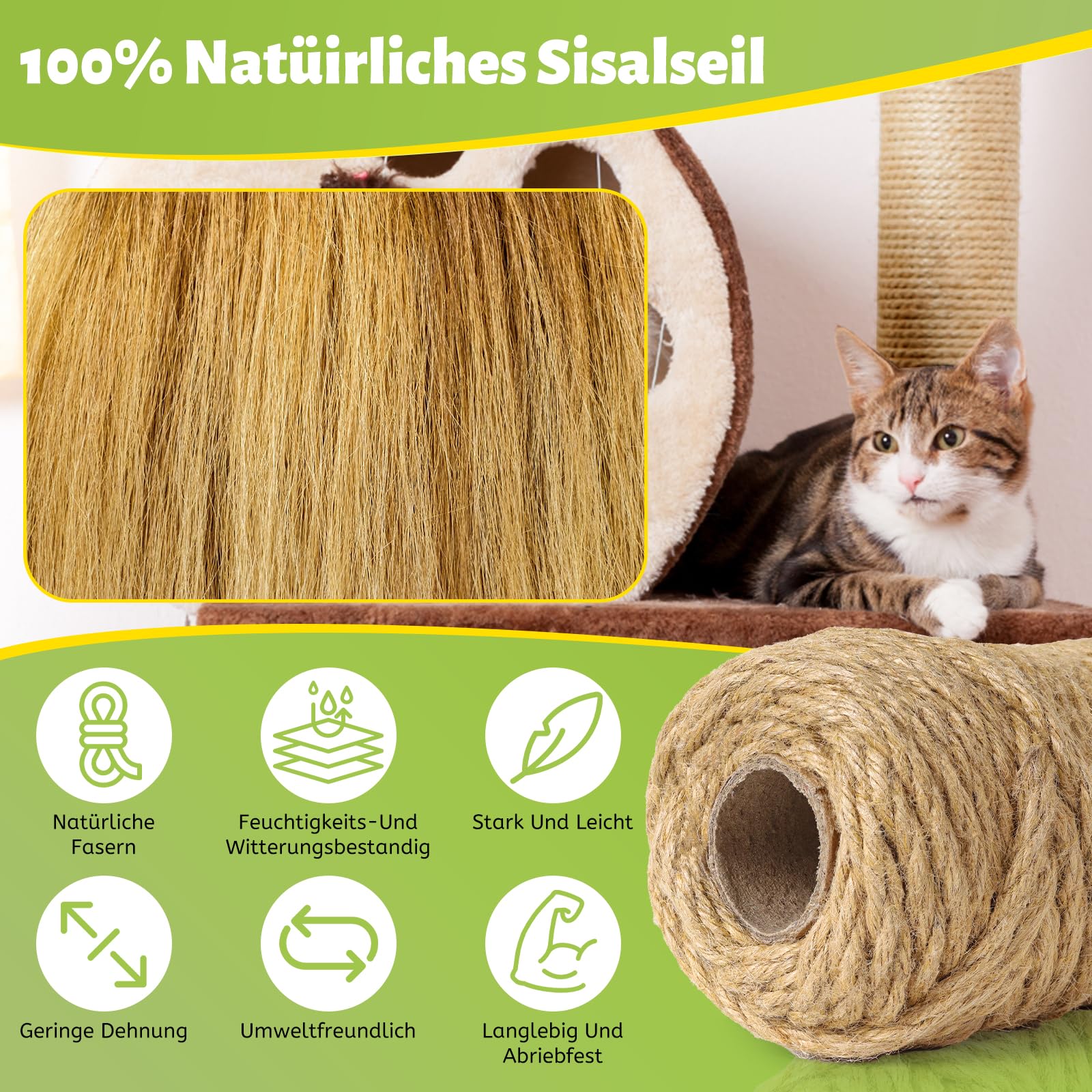 Sisalseil für Kratzbaum, 9MM X 30M Natur Sisalseil, Sisal Katzenbaum Schnur inkl. 3 Katzenspielzeug, Kratzsaule Sisal Seil für Katzen, Kratzbaum, Kratzseil, Haushalt, DIY, Garten, Dekoration