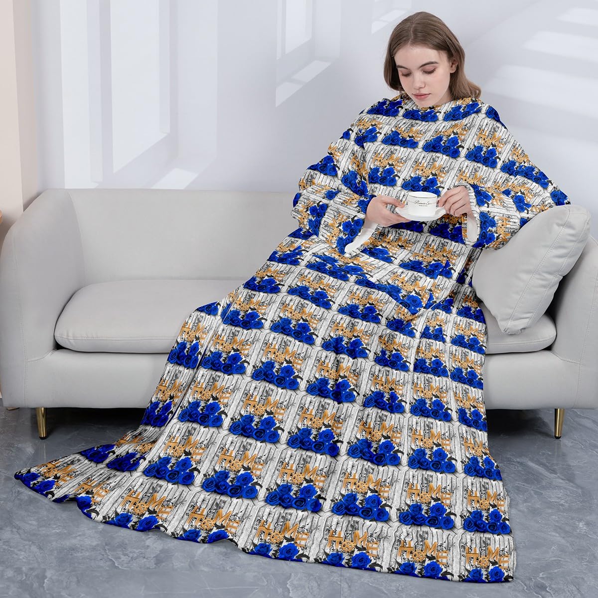 Homemissing Manta de forro polar con mangas para mujeres, hombres, adultos y niños, 50 x 50 pulgadas, manta cálida y acogedora para flores de jardín, manta de manga súper suave con brazo, granja