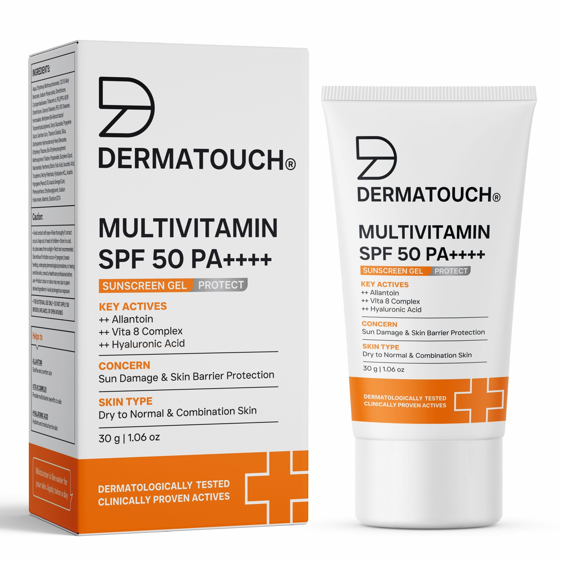DERMATOUCH Multivitamin Spf 50 Pa+++ Sunscreen Gel For All Skin Types | Uva-Uvb Protection |Zero White Cast | Unisex | 30G