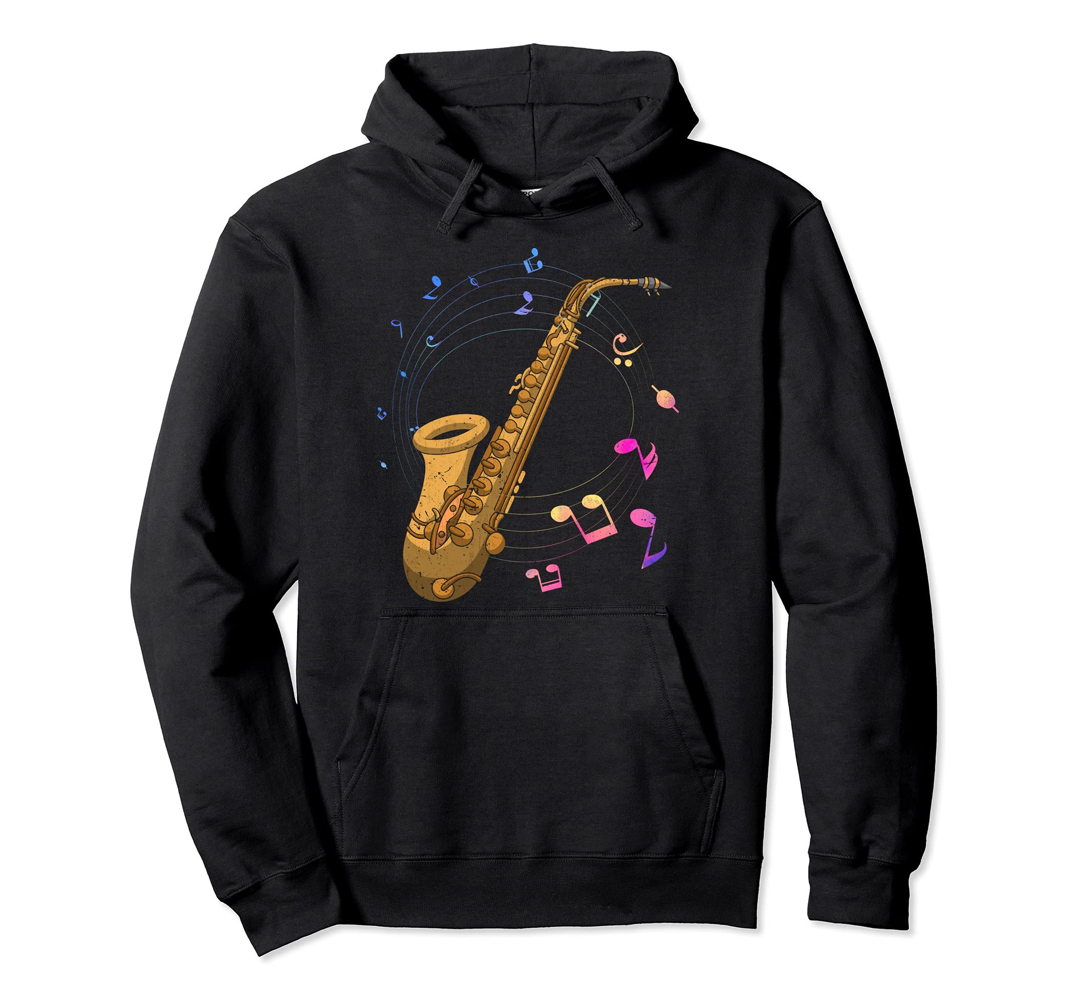 Music Notes Sax Player Saxophonist Jazz Musician Saxophone Pullover Hoodie, Black