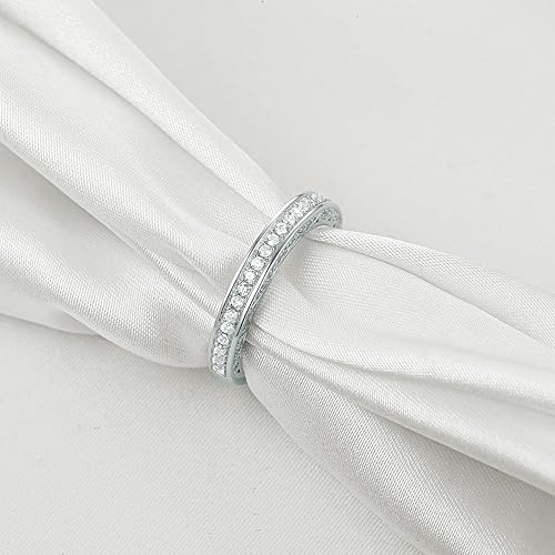 Miniatura 5 de Newshe Jewellery Banda de Boda Apilable Anillos de Compromiso de Circonita Cúbica para Mujeres Plata de Ley 925 Eternidad Aniversario Nupcial Talla