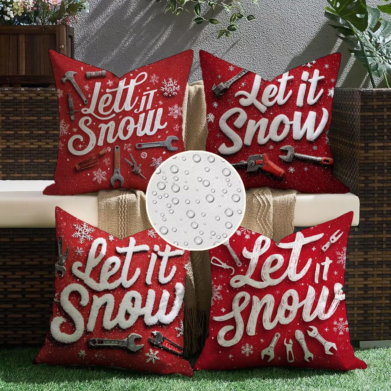 Fiocchi neve Cuscini da Esterno 50x50 Set da 4 Federe Cuscini Divano Strumenti Copricuscini Velluto Copri Cuscino Divano, Impermeabili Copricuscino, Quadrato Cuscino Decorativo, Decorazione Casa t-881