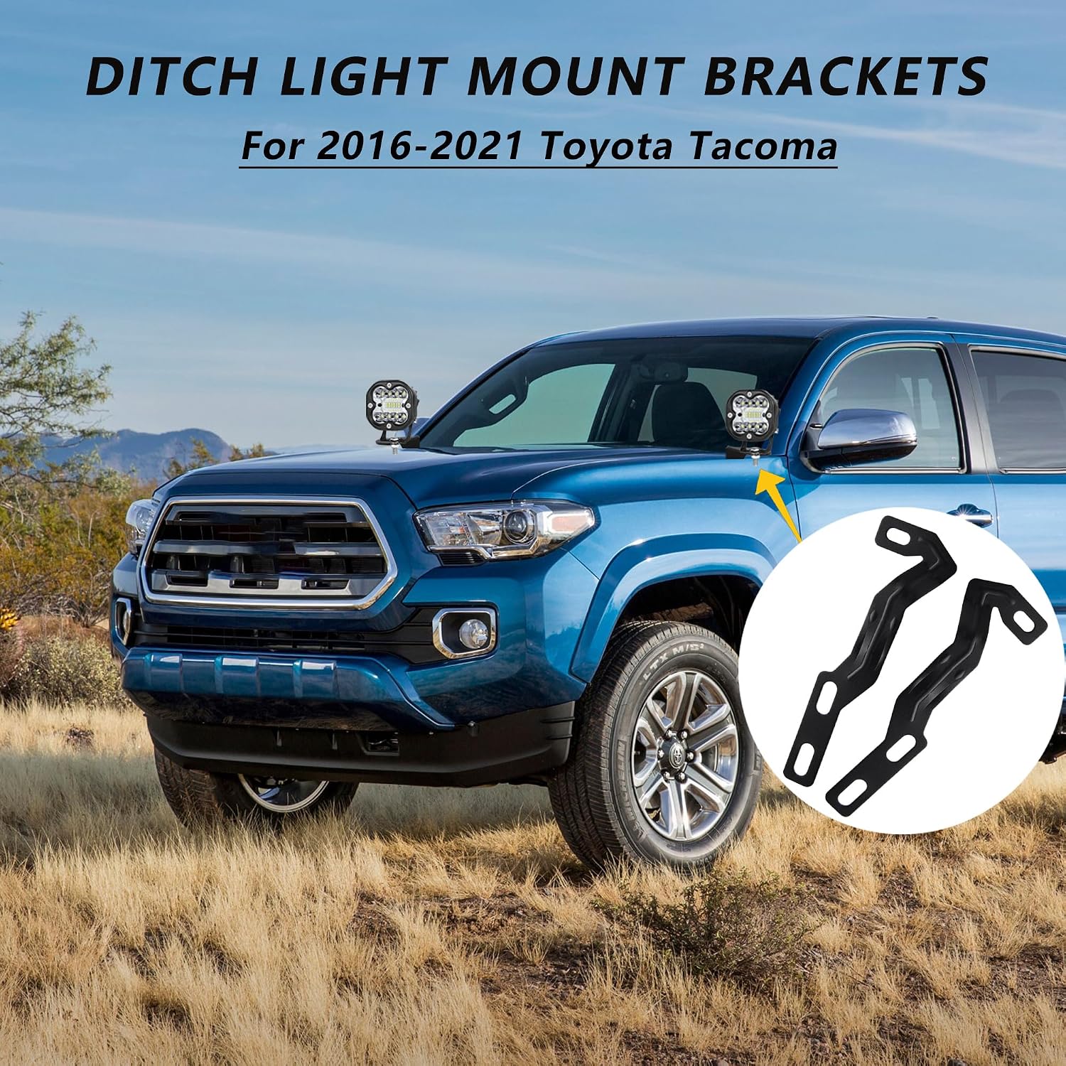 Ditch Light Bracket Compatible with Toyota Tacoma 2016-2021, Hood Hinge LED Mounting Brackets Compatible with 3rd Gen Toyota Tacoma