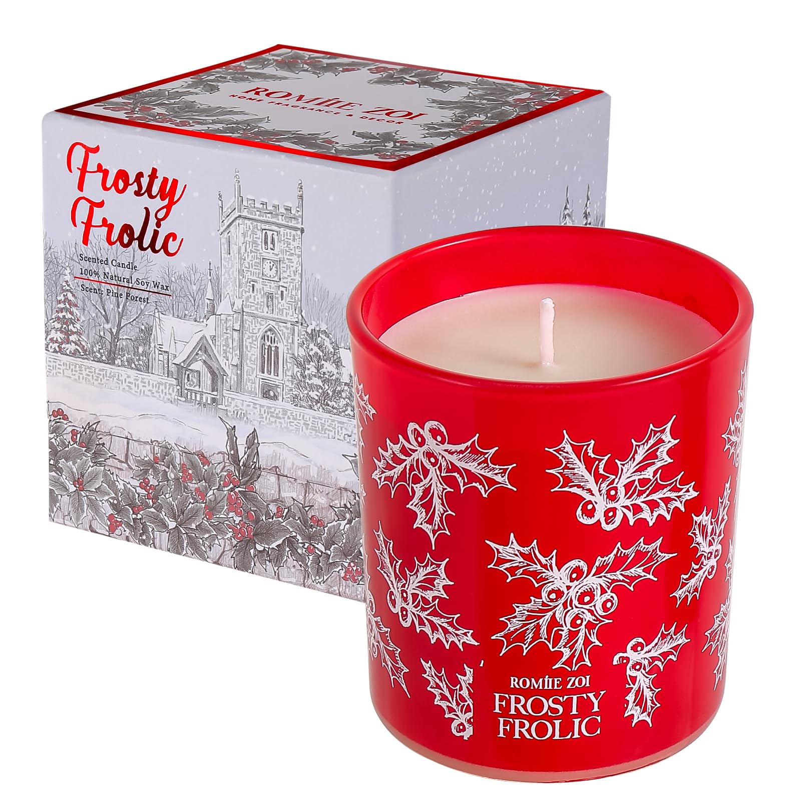 Christmas Scented Jar Candle - 6oz Soy Wax Candle - Frosty Frolic Infused with Pine Forest Aroma - with Beautiful Keepsake Box Special for Christmas/Holiday Gifts