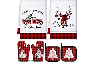 Bencailor 6 Pcs Christmas Kitchen Decor Kitchen Towel Oven Mitts and Potholder Set