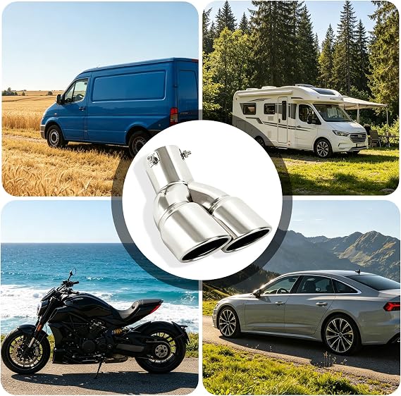 Car Exhaust Tailpipe Stainless Steel Exhaust Trim Tailpipe Silencer Exhaust Pipe Universal Car Exhaust Tailpipe Exhaust Tip Double Tail Pipe Dual Exhaust Tailpipe Bending Silver 63 mm