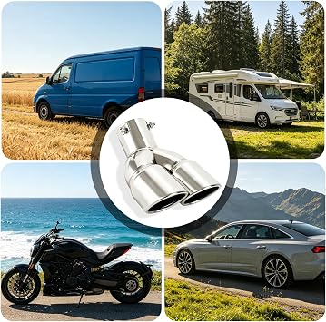 Car Exhaust Tailpipe Stainless Steel Exhaust Trim Tailpipe Silencer Exhaust Pipe Universal Car Exhaust Tailpipe Exhaust Tip Double Tail Pipe Dual Exhaust Tailpipe Bending Silver 63 mm