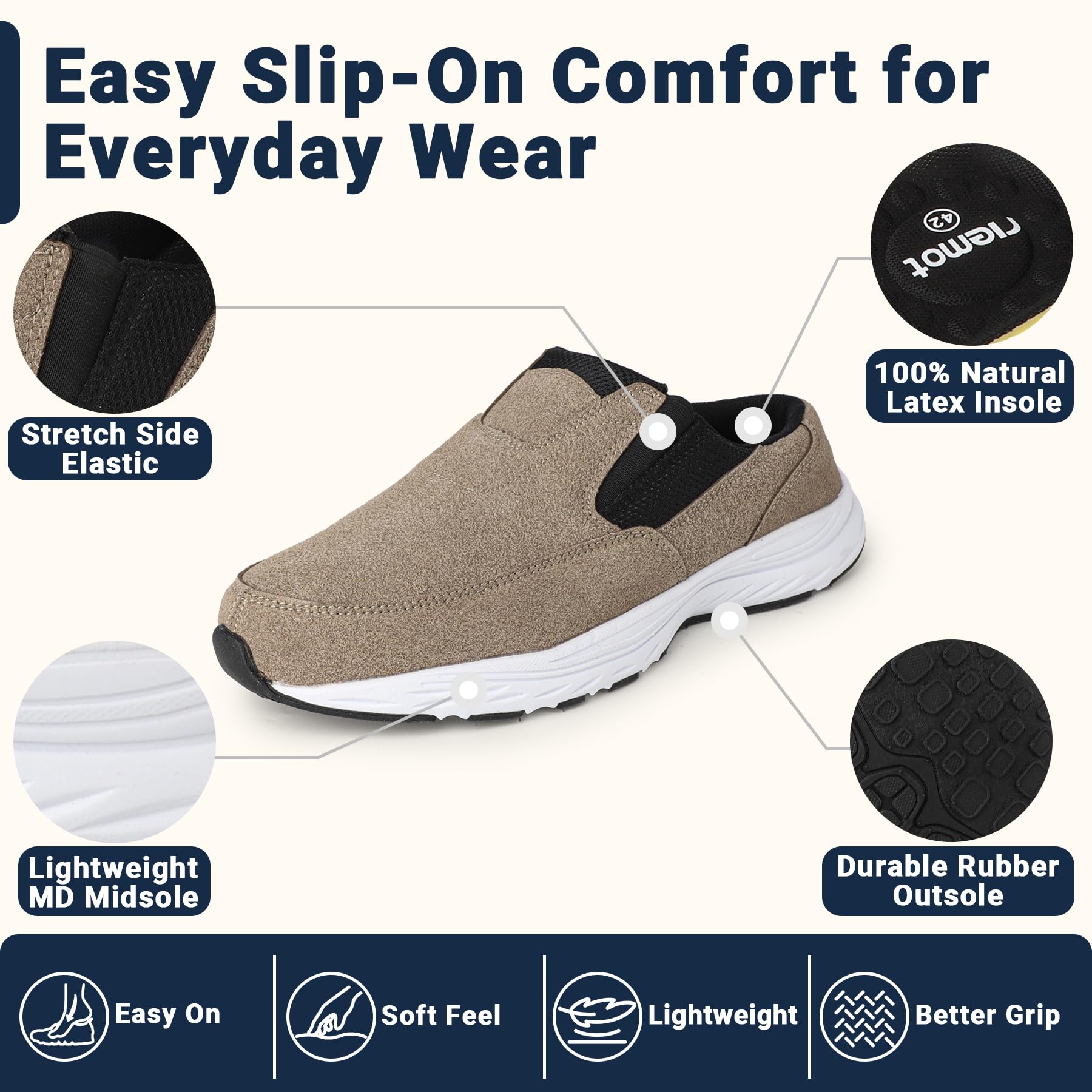 riemot Herren Sabots, geschlossene Slip-On Komfortschuhe Braun EU42-47