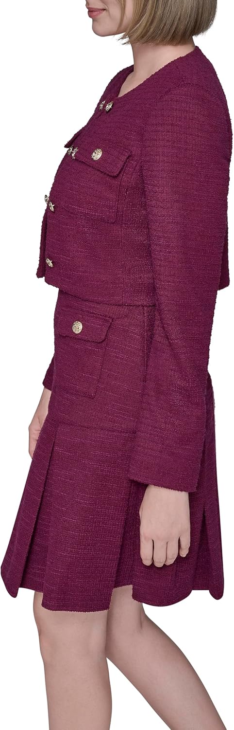 Karl Lagerfeld Womens Long Sleeve Embellished Tweed Cropped Jacket - Image 3