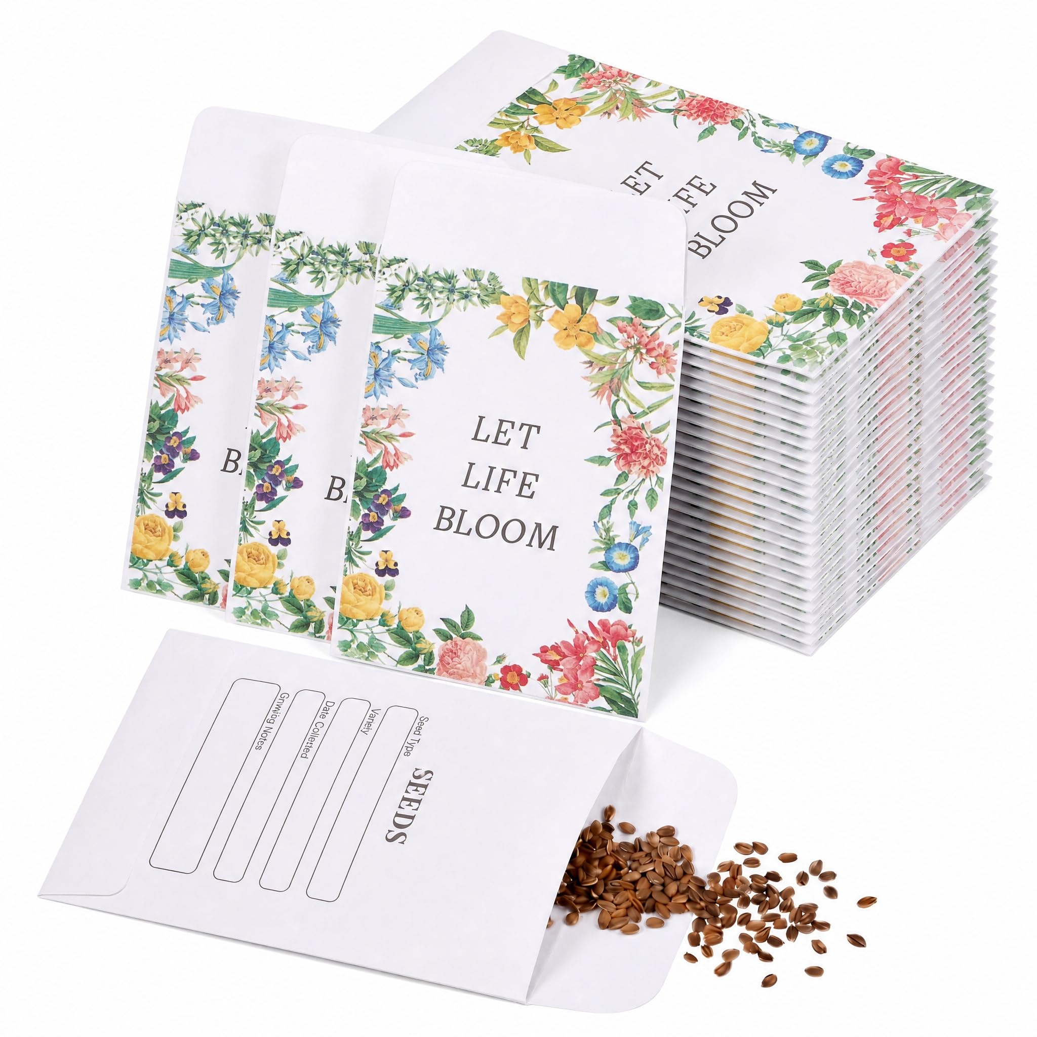 50 Pcs Seed Envelopes Self-Adhesive, Empty Seed Packets Envelopes, Small Packets for Seeds with Types Name Template Towards Teachers, Students, Family Saving Collecting (Seeds Not Included)