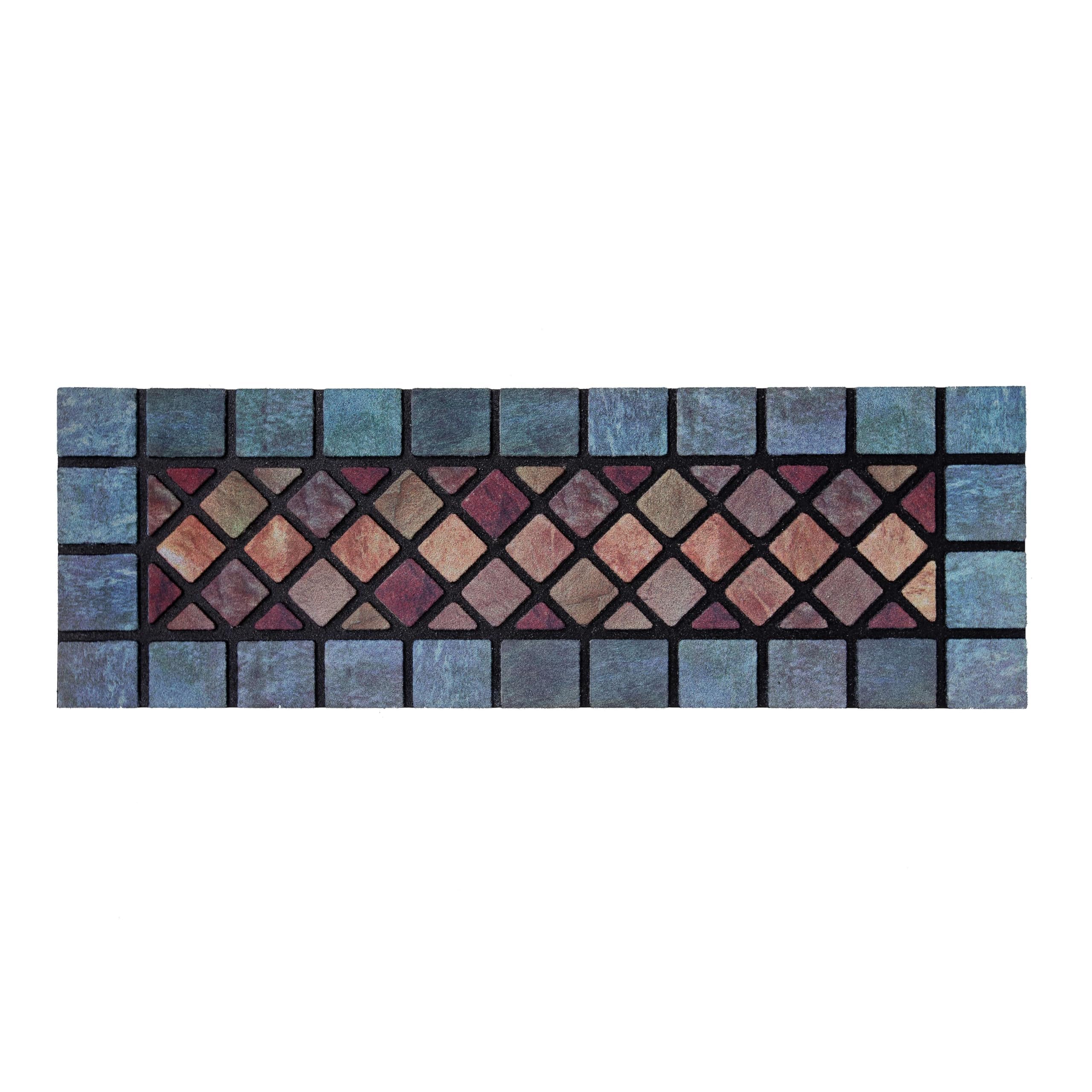 Nicoman Tile Heavy Duty Boot Scraper Doormat, Non-Slip Anti-Fatigue Eco-Friendly Rubber Indoor/Outdoor Door Mat, Narrow (75x25cm), Blue Border