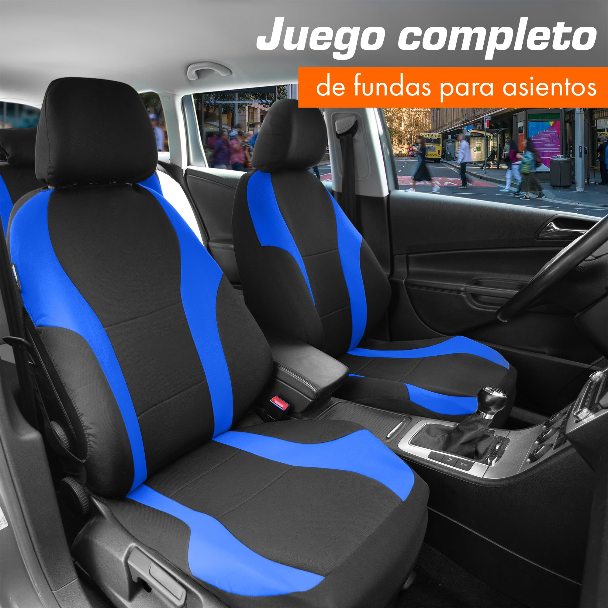 Upgrade4cars Fundas Asientos Coche Universales Negro Azul | Universal Funda de Asiento para Delantero y Trasero