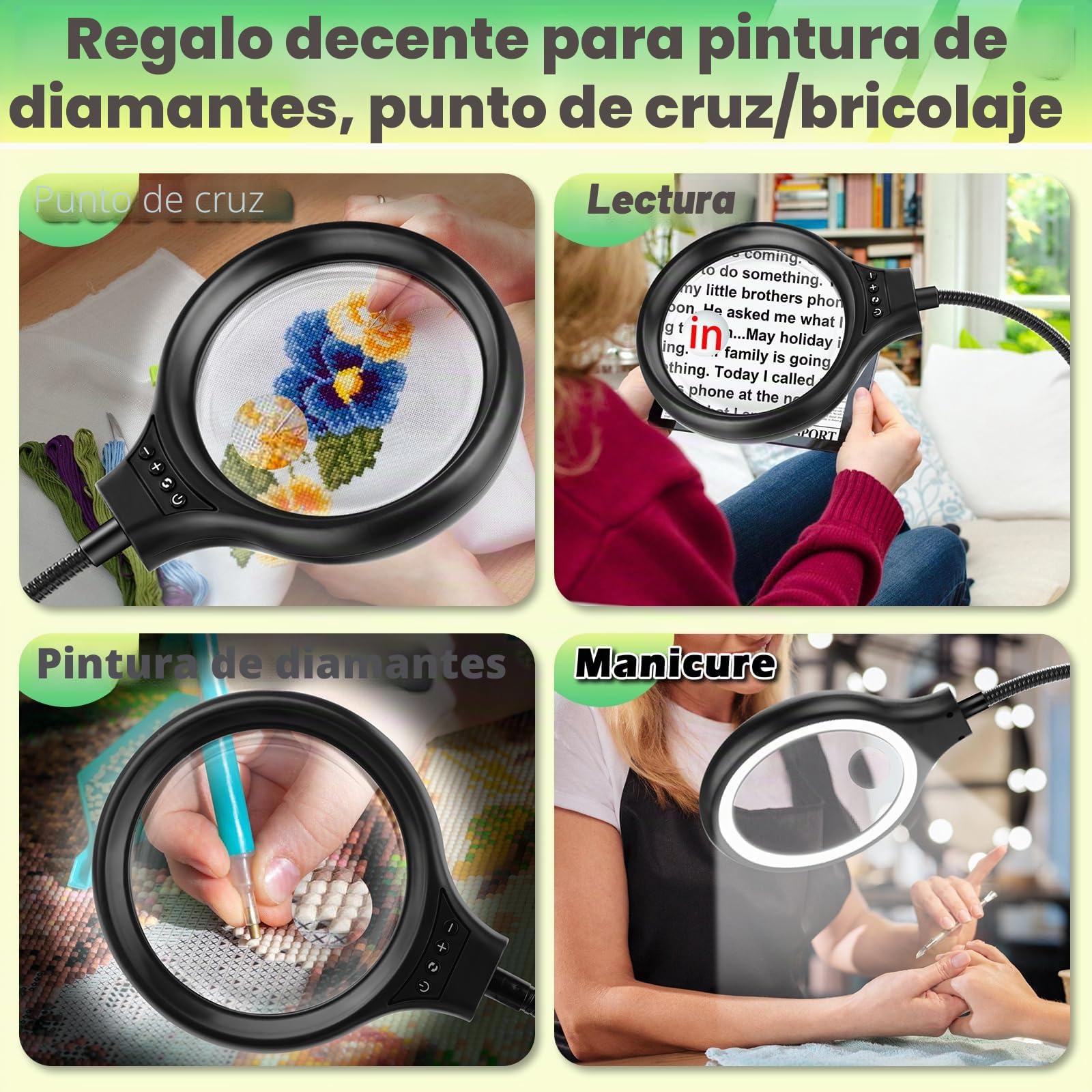NZQXJXZ 3 en 1 Lupa con Luz y Soporte, 30X 10X Lámpara de Aumento de Pie | con Cuello de Cisne Flexible con 36 LED, 3 Modos de Color, Lupa de Escritorio con Abrazadera para Leer, Coser y Pasatiempos