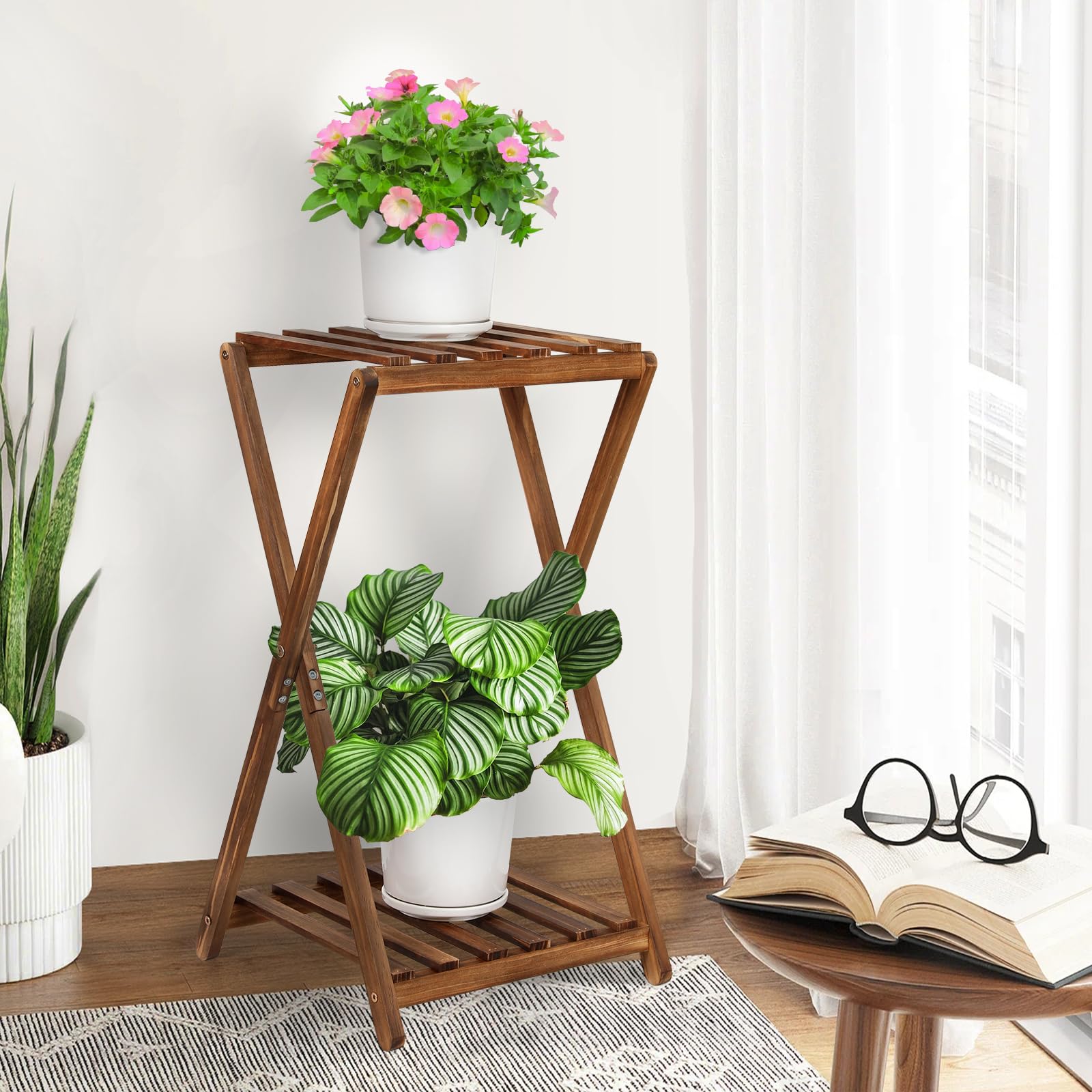 Amazon.com : Jotboom Plant Stand Indoor,Wooden 2 Tier Plant Stands