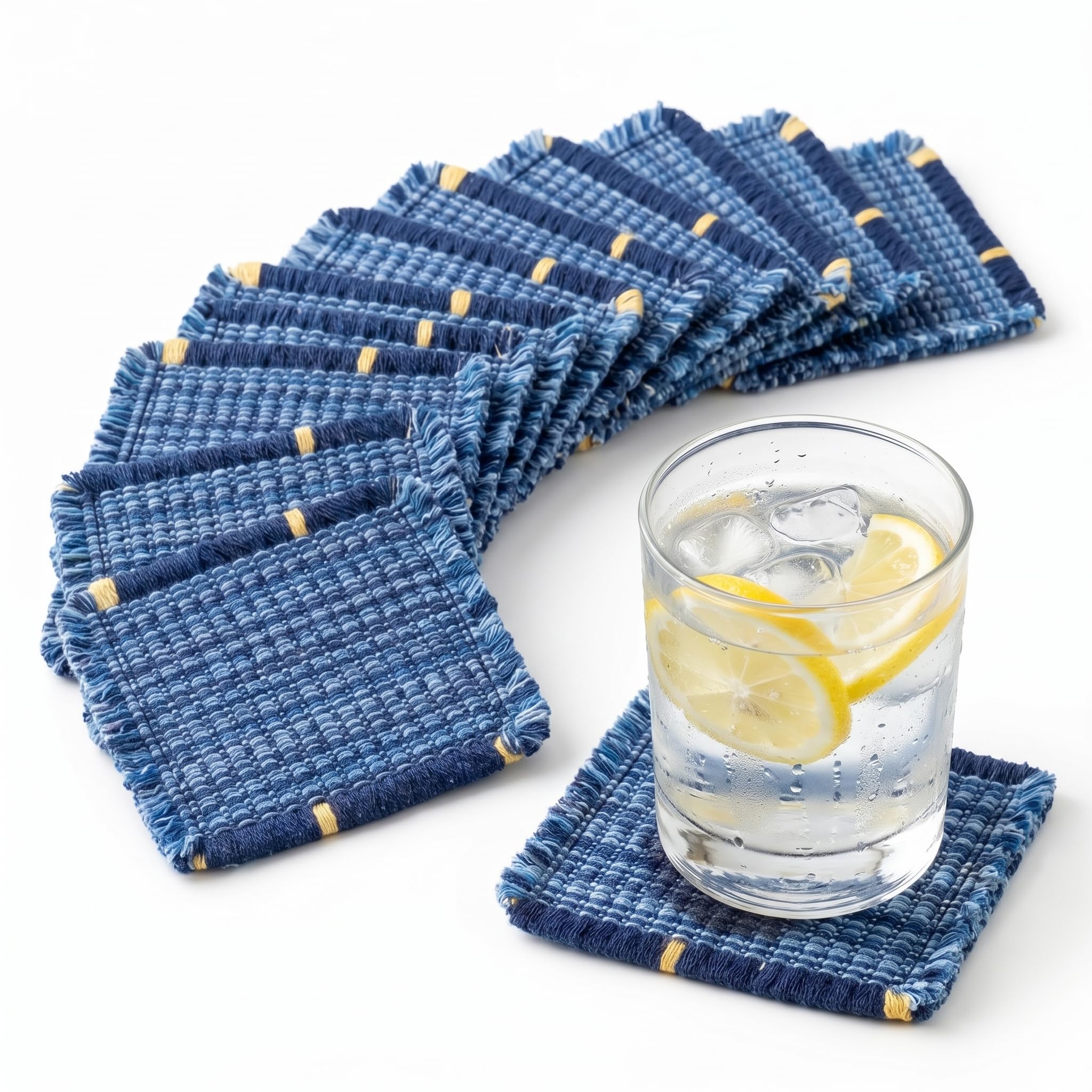 Coasters for Home Decor Tabletop Protection Set of 12, Handcrafted Cotton Drink Coasters for Drinks, Beer, Coffee, Cotton Woven Boho Coasters Suitable for Kinds of Cups, Housewarming Gift