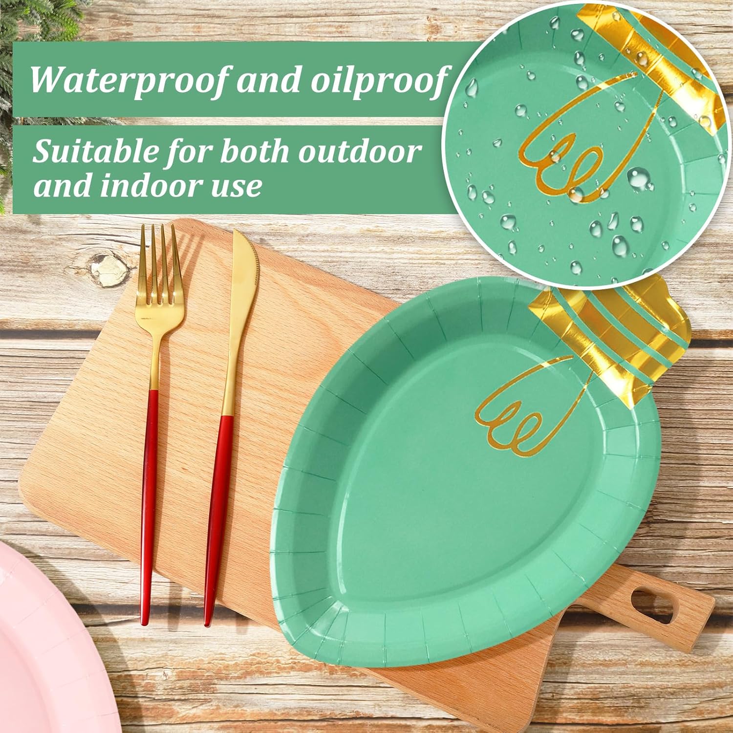 Whaline 40 Pcs Christmas Paper Plate Disposable Plates Boho Gold Foil Xmas Light Dinner Plate for Xmas Winter Party Table Decor Supplies, 10.4 x 6.7 In