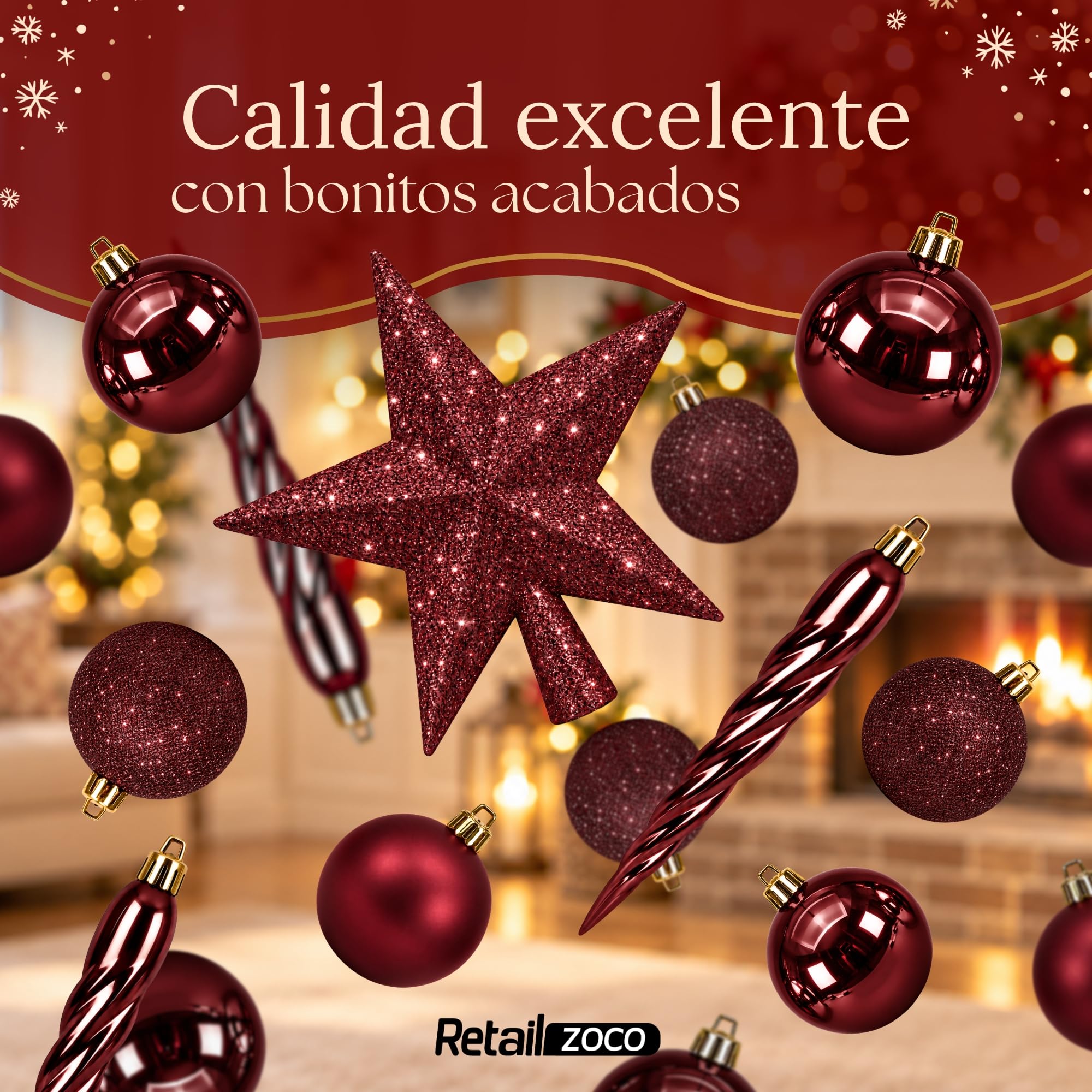 Bolas de Navidad, Adornos Arbol Navidad, 33 Piezas, Rojo Oscuro - imagen 6