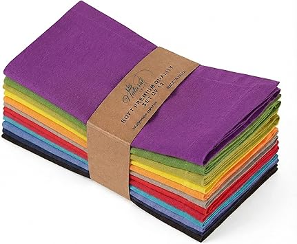 Multicolor Cloth Napkins - Set of 12 Cotton Everyday Lunch Dinner Napkin -Easter Spring Summer Fall Holiday Birthday Party Gift - Soft Washable Absorbent Reusable Napkin - 18 x18 Assoterd Multi Pack