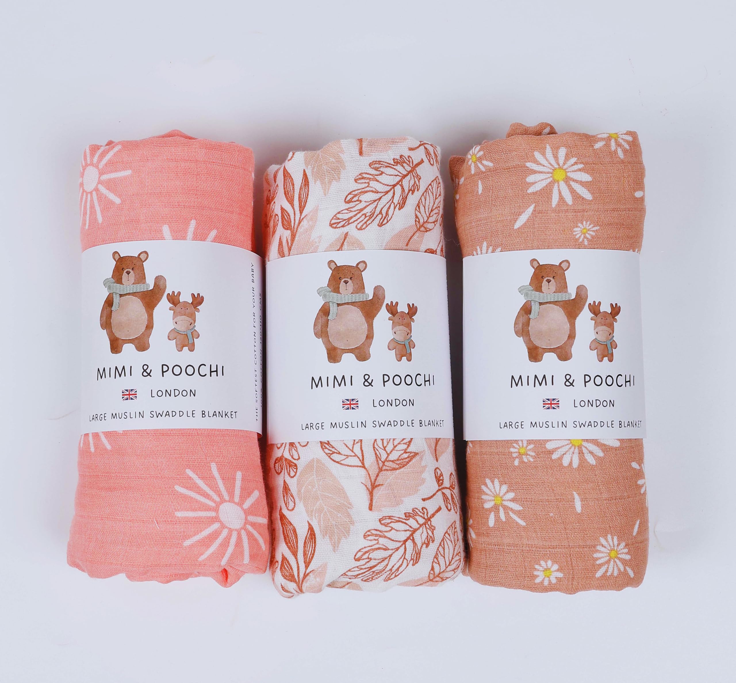 Baby Swaddle Blanket, Soft 100% Cotton Swaddles for Newborn, Large Muslin Cloths for Baby, Pack of 3