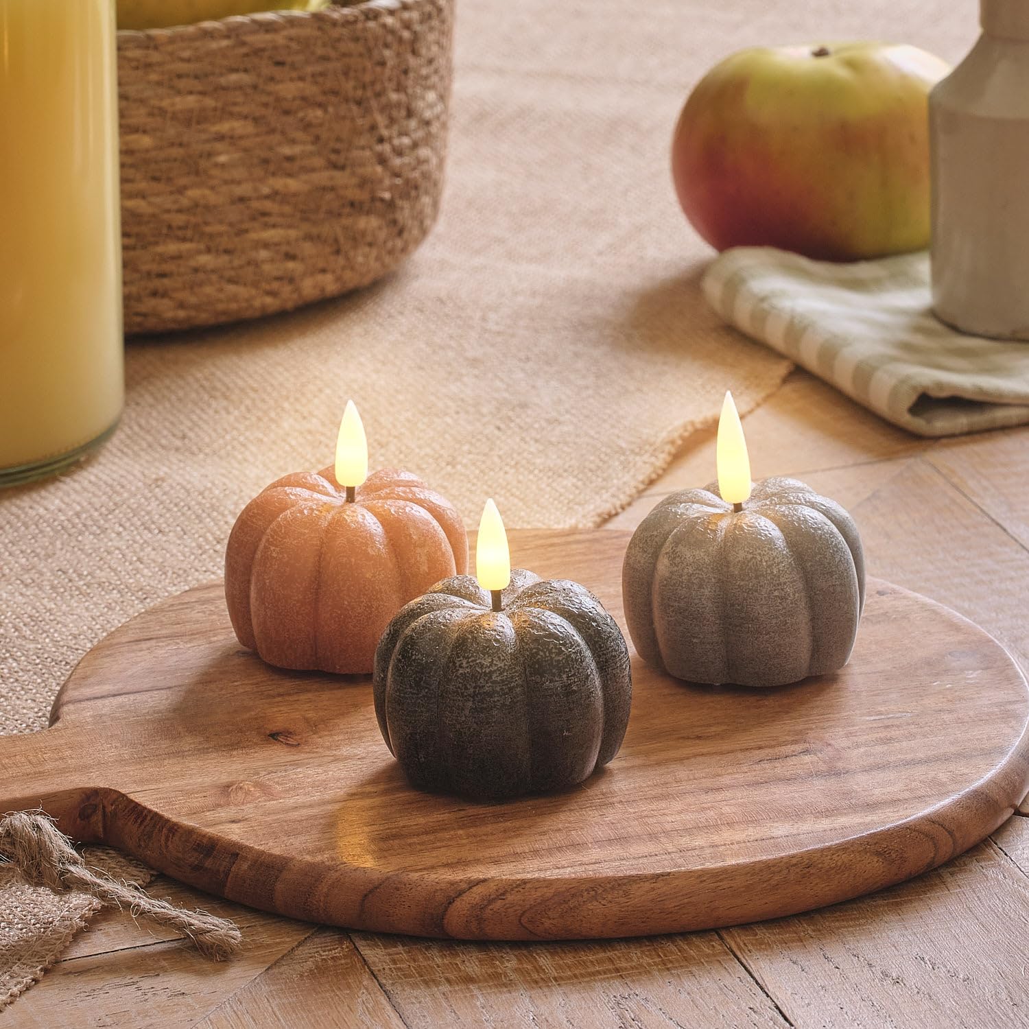 Lights4fun 3 Mini TruGlow® Distressed Pumpkin LED Candles with Remote Control