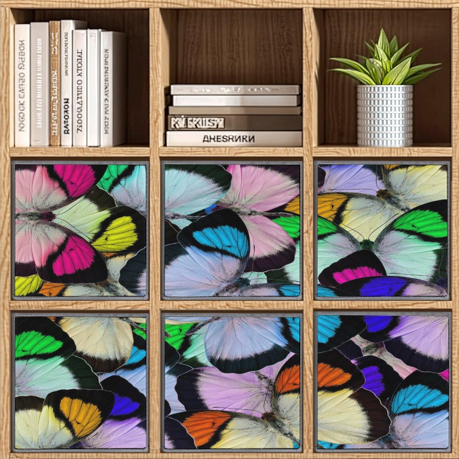 Składane kostki do przechowywania, akwarela, sztuka, motyl, 6-pak materiałowych pojemników do przechowywania z uchwytami, ubrania, koc, zabawki, organizer do domu, biura, 28 x 28 cm