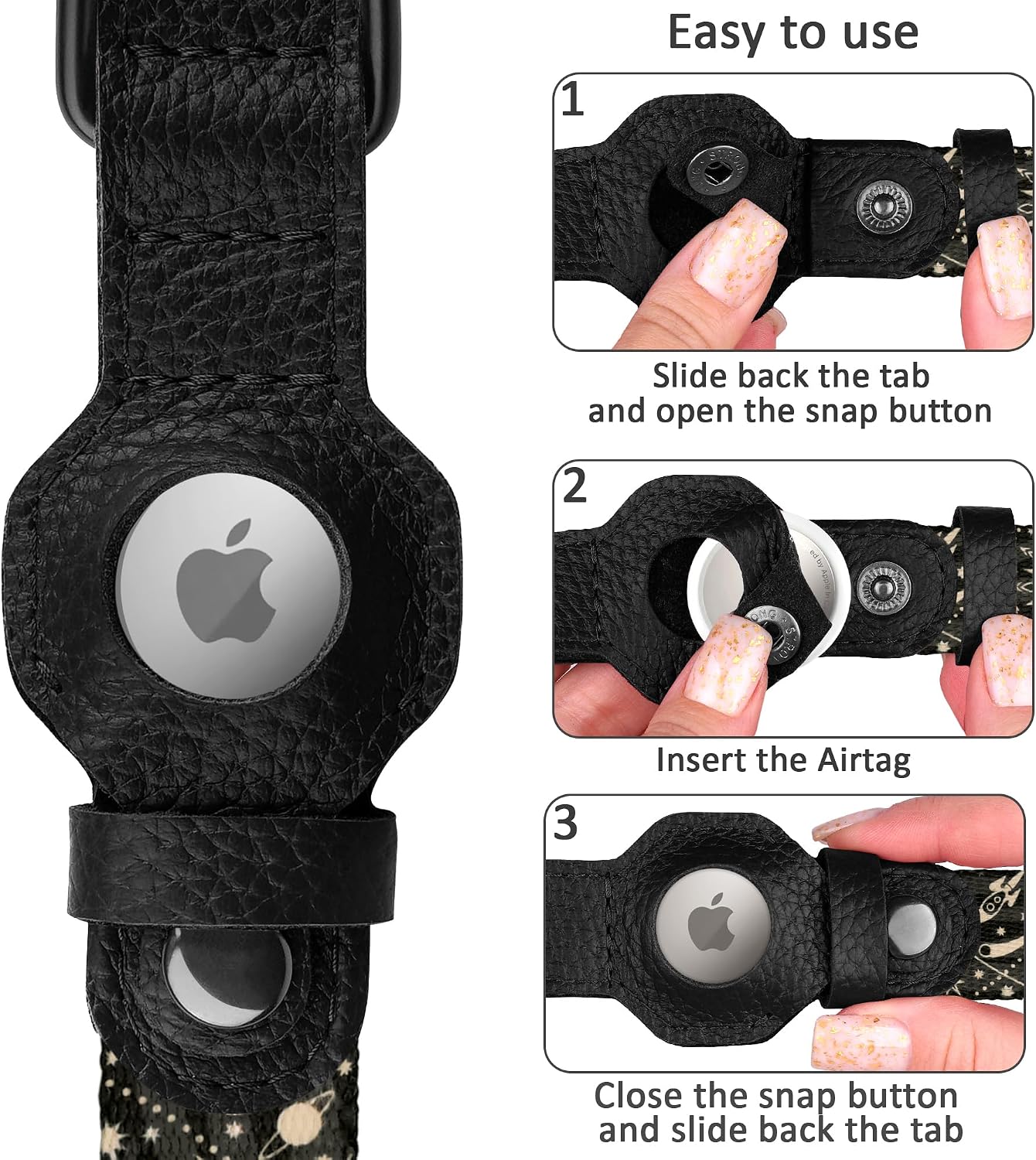 AirTag Dog Collar with Metal Buckle - Printed Nylon Soft Leather Dog Collar with Apple AirTag Holder - Secure Tracking GPS Pet Collars for Girl Boy Small Large Dogs (XL, 20"-25" Neck Fit, Space)