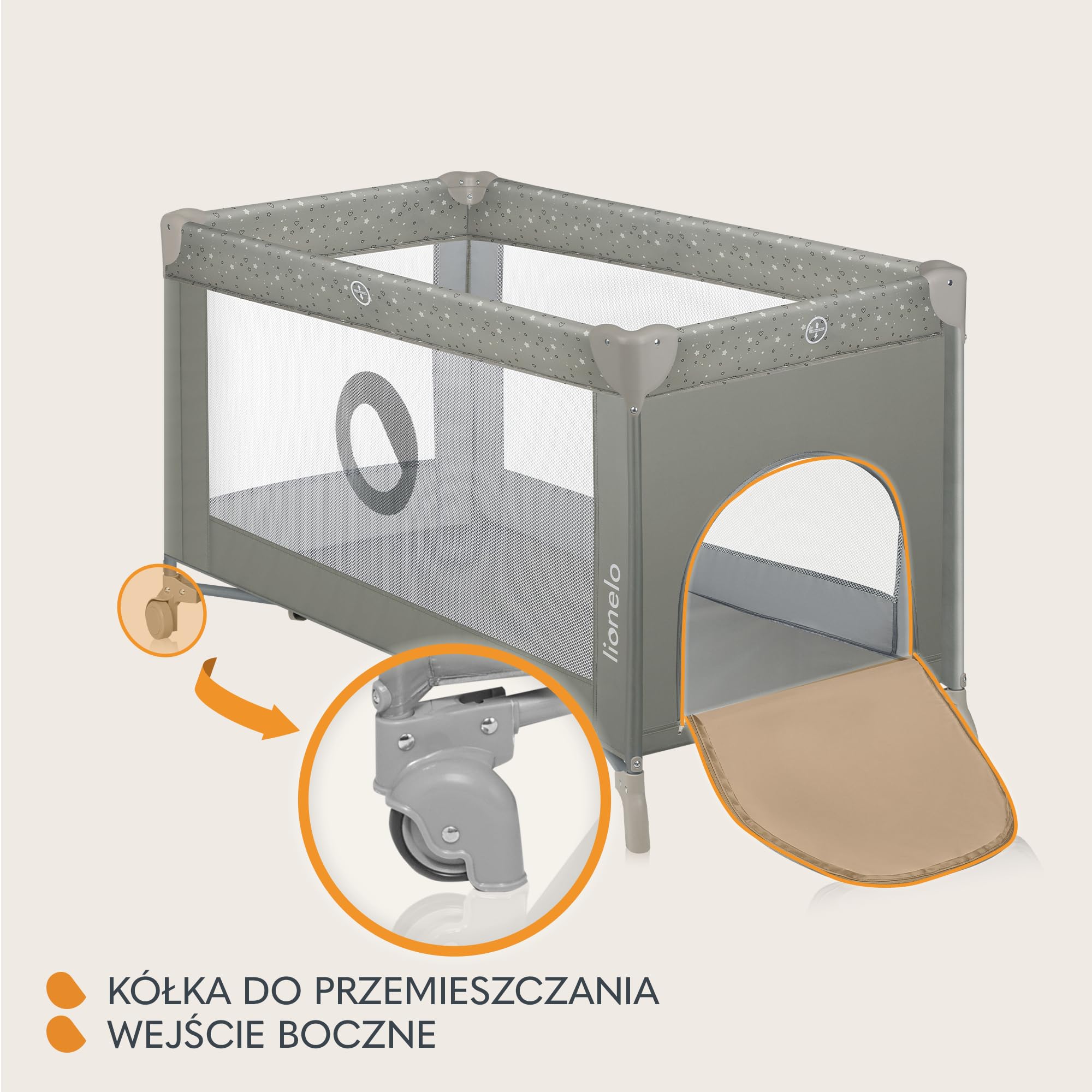 Lionelo Stefi 2 w 1 łóżeczko turystyczne, łóżko dziecięce z przewijakiem, przewiewne ścianki, system LockGuard, łóżeczko przenośne do 15 kg, składane, torba transportowa