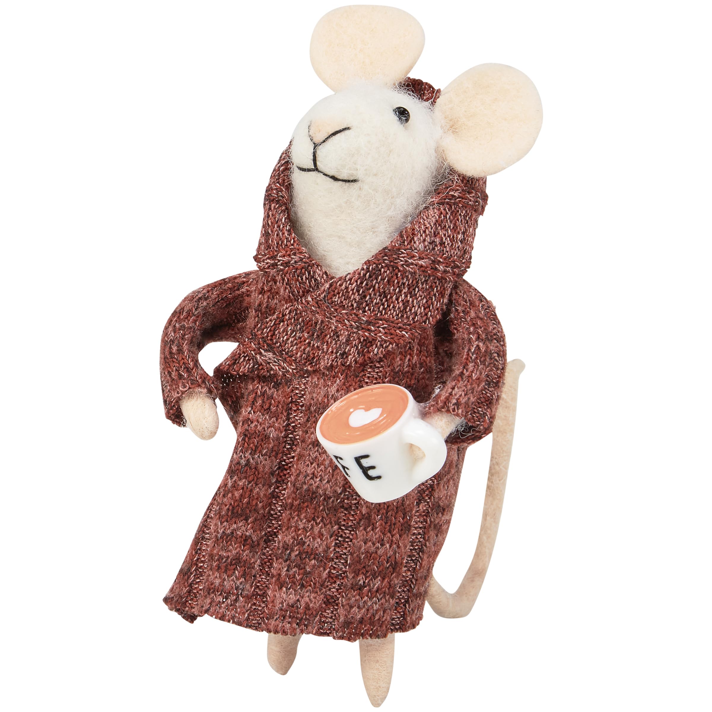 Primitives by Kathy Houserobe Mouse Collectible Critter, Wearing Cute Knitted houserobe/Holding Heart Foam Latte. Coordinate with Our Other Collectible Critters/Figurines for a Fun Bathroom Display