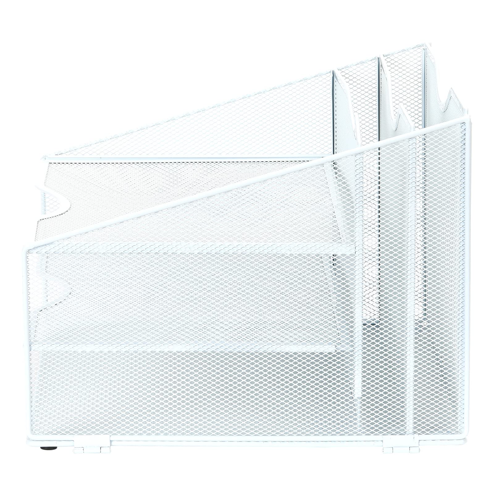 EasyPAG 5 Compartimentos Metal Malla A4 Organizador Escritorio Bandeja Papeles Soporte Archivos Almacenamiento Revistas Clasificador Carta Estante Documentos,Blanco