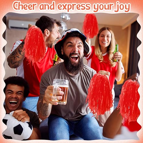 Vista 17 de Lenwen Paquete de 40 pompones de animadora de plástico con asas para adultos, rooters, equipo deportivo, fiesta de animación