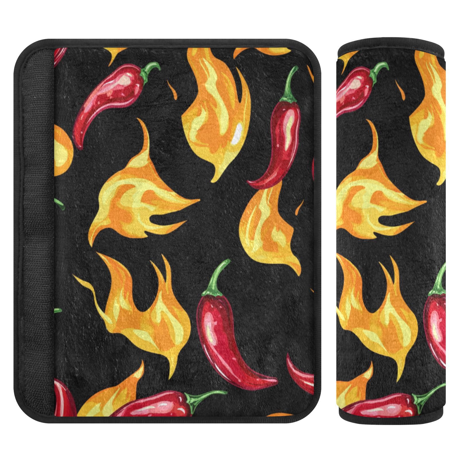Seat Belt Covers 2 Pack Flames Chili Car Seat Strap Covers Super Soft Peppers Car Seat Neck Cover for Boys Girls Adults Babies M