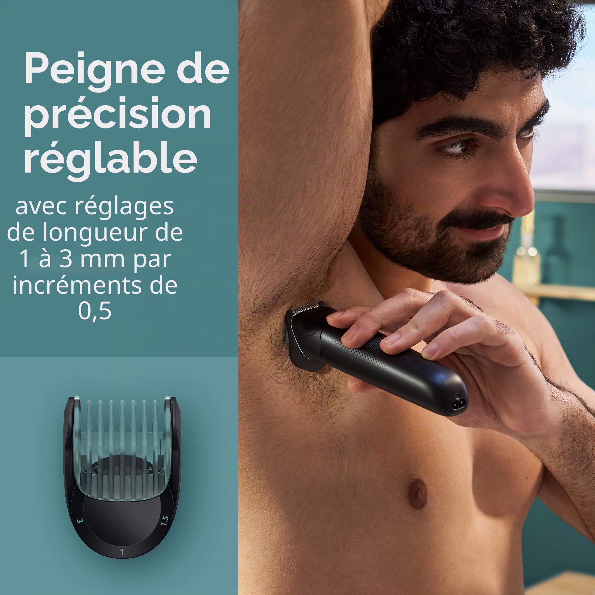 Philips Norelco Body Groomer 5000 Series – Rasoir et tondeuse à cheveux intimes pour homme avec tête de rasage interchangeables et réglables, 100% étanche – BG5490/50