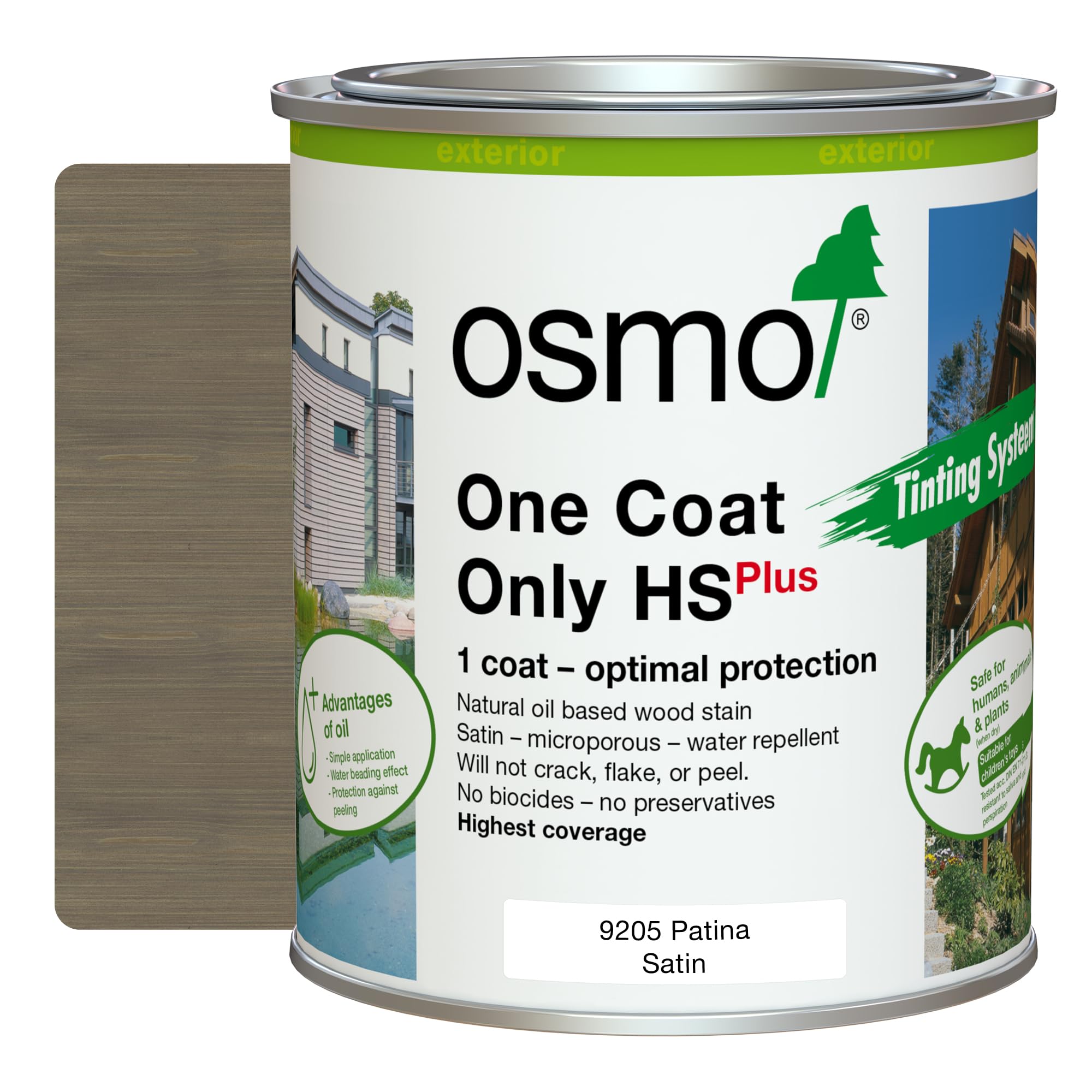 Osmo One Coat Only HS Plus 9205 Transparent Patina 750ml – High Coverage Exterior Wood Stain for Cladding & Fencing – One Coat Protection – Water & UV Resistant Satin Finish — image 1