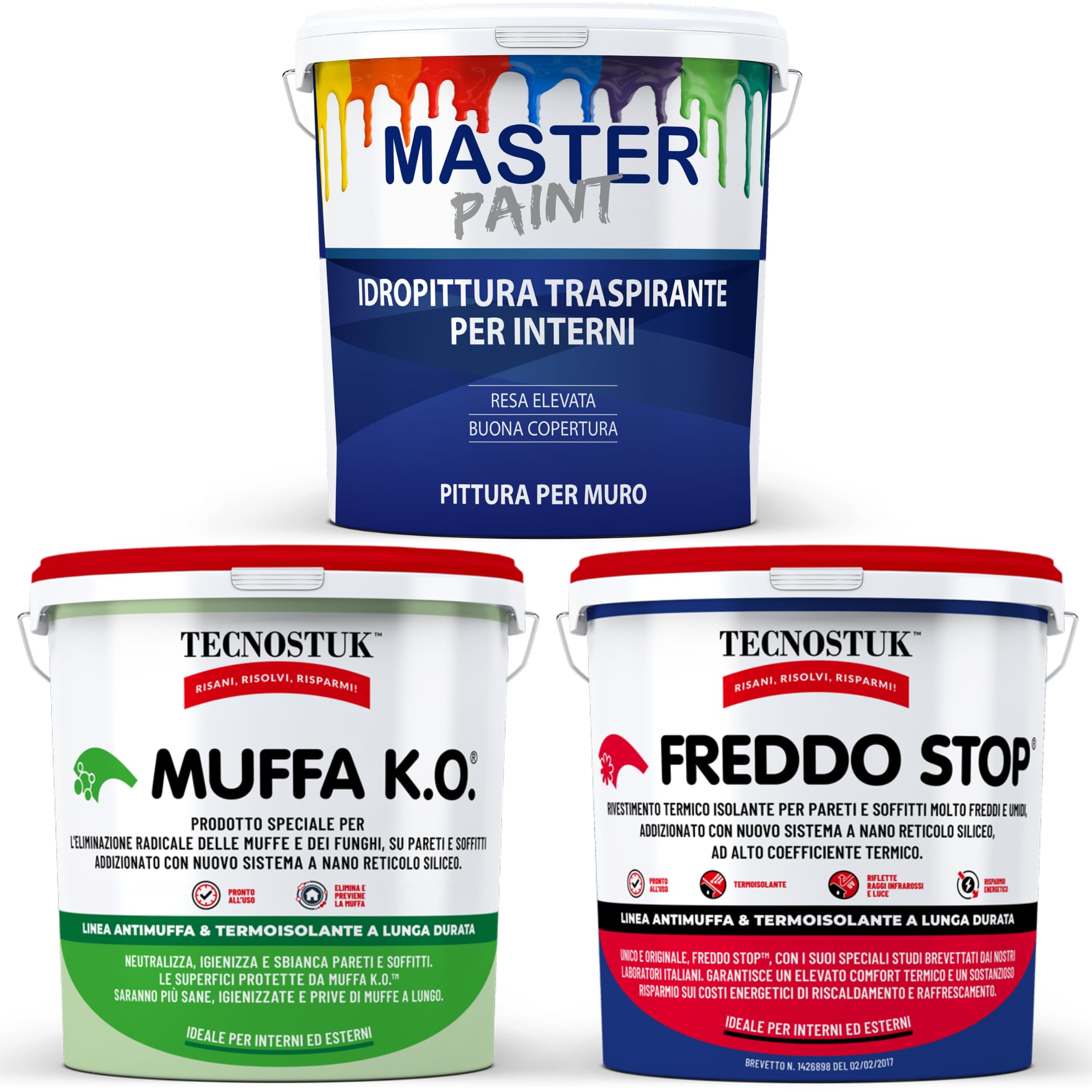 MASTERBRICO Kit Antimuffa per Muri interni con Pittura Bianca - Kit Muffa ko Freddo, Stop Master Paint, Pittura Antimuffa per interni (TANTA MUFFA)