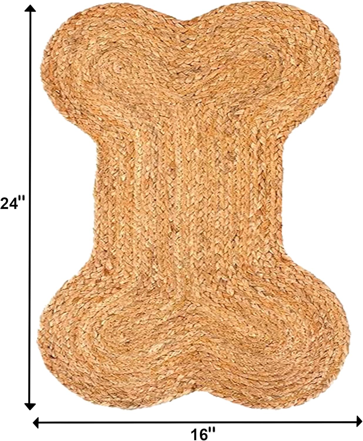 Dog Cat Food Mat Rug, Handmade Braided Jute Rug, Bone Shaped Dog mat, Kids & Pet Friendly Small Area Carpet for Drawing Room Indoor Home Decor (Natural 12" x 18")