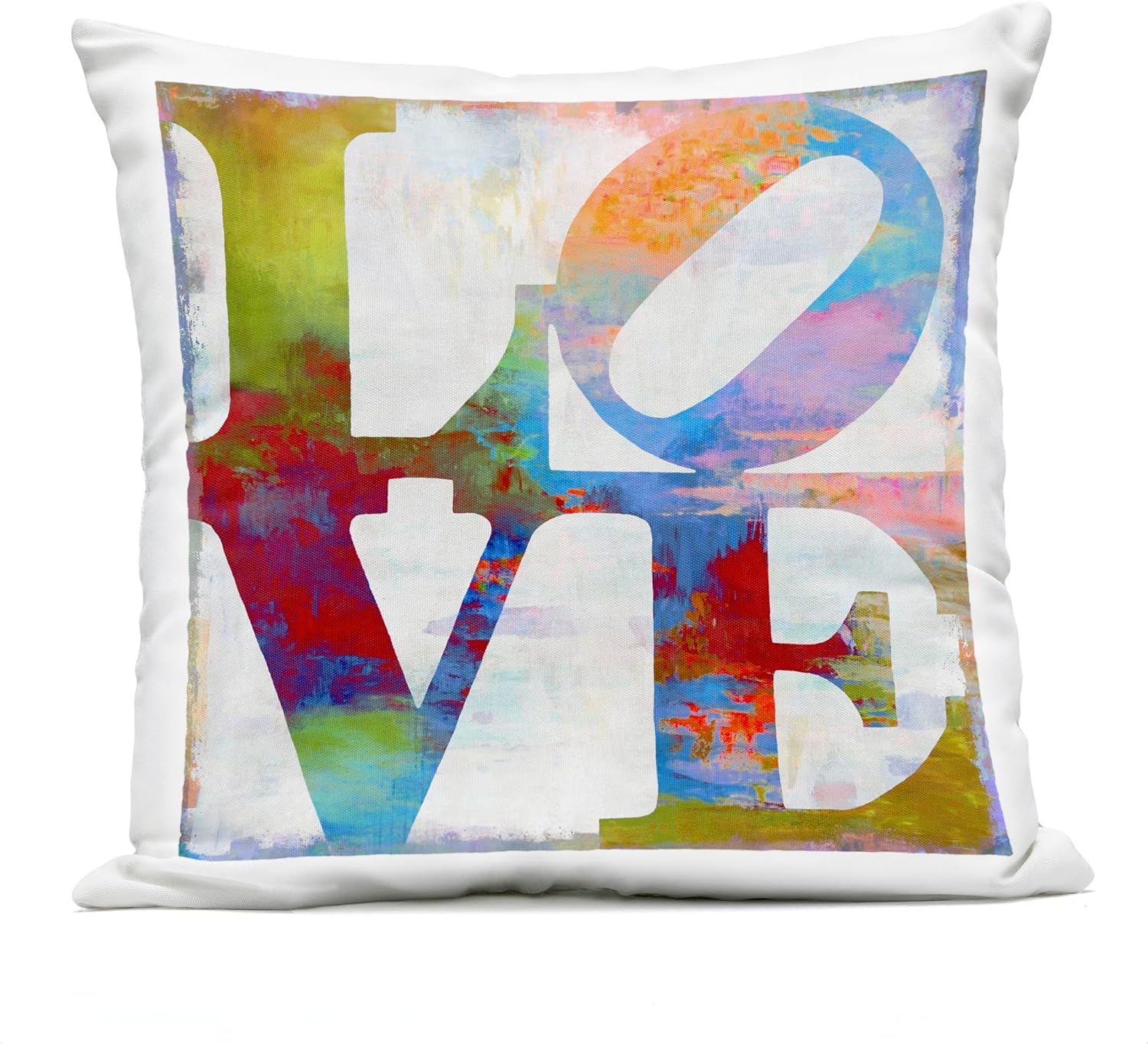 Stupell Industries - Rainbow Love Distressed Letters Outdoor Pillow, 18 x 18 - Made in USA - By Jamie MacDowell