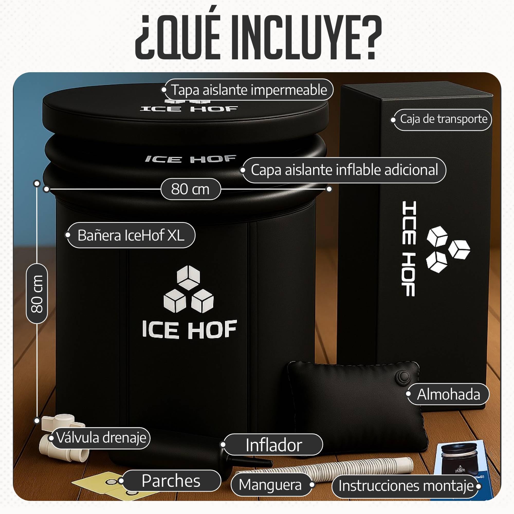 Ice Hof® Bañera Hielo Recuperación 400L | Nueva Versión Mejorada 2026 Extra Grande Ø80x80 cm | Cold Plunge Tub – Piscina de Hielo Inmersión Individual | Ice Bath Tub para Baños de Agua Fría