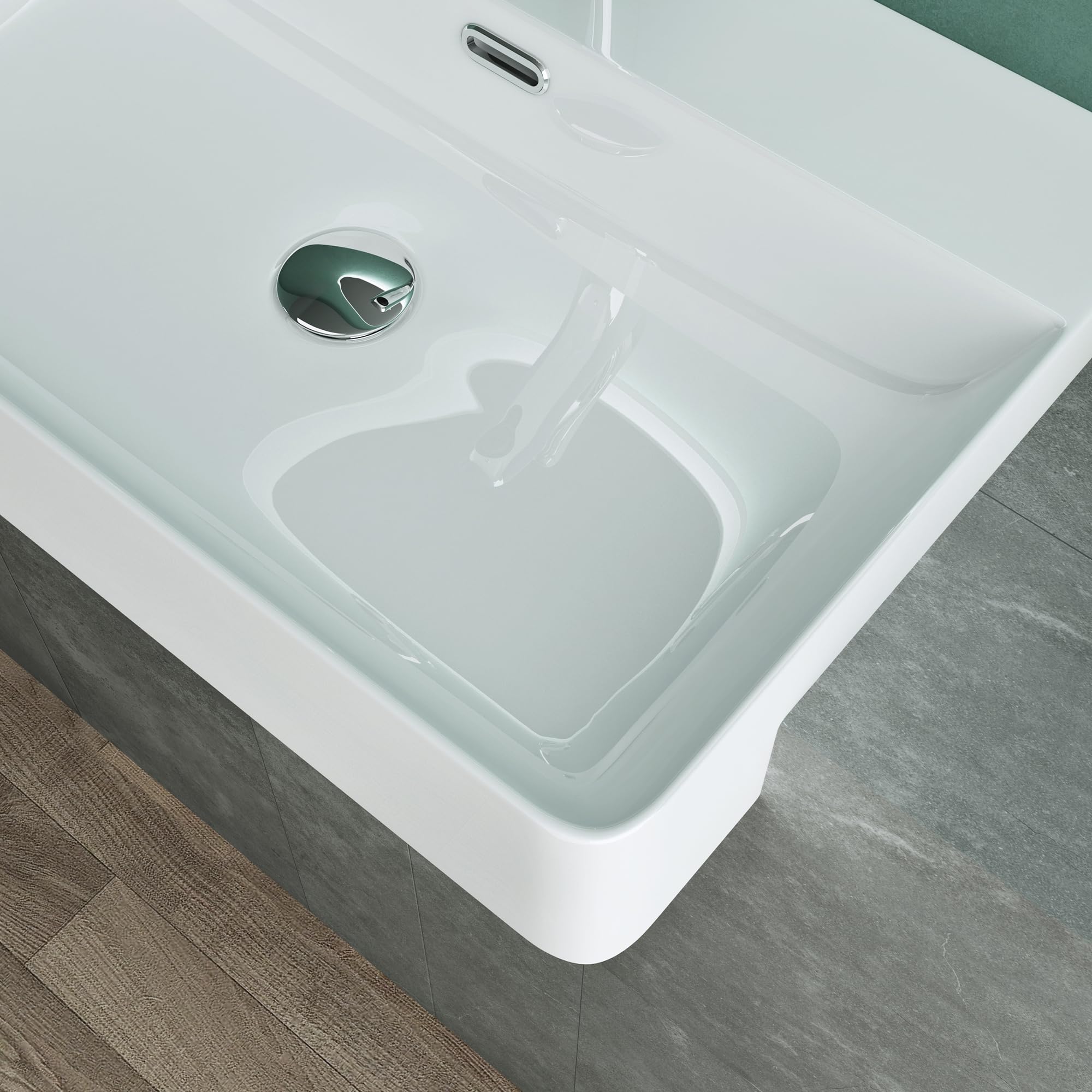 Mai & Mai Waschbecken 60x42cm Aufsatzwaschbecken Keramik in Weiß | Waschplatz 1 Armaturenloch, Rechteckig Brüssel702