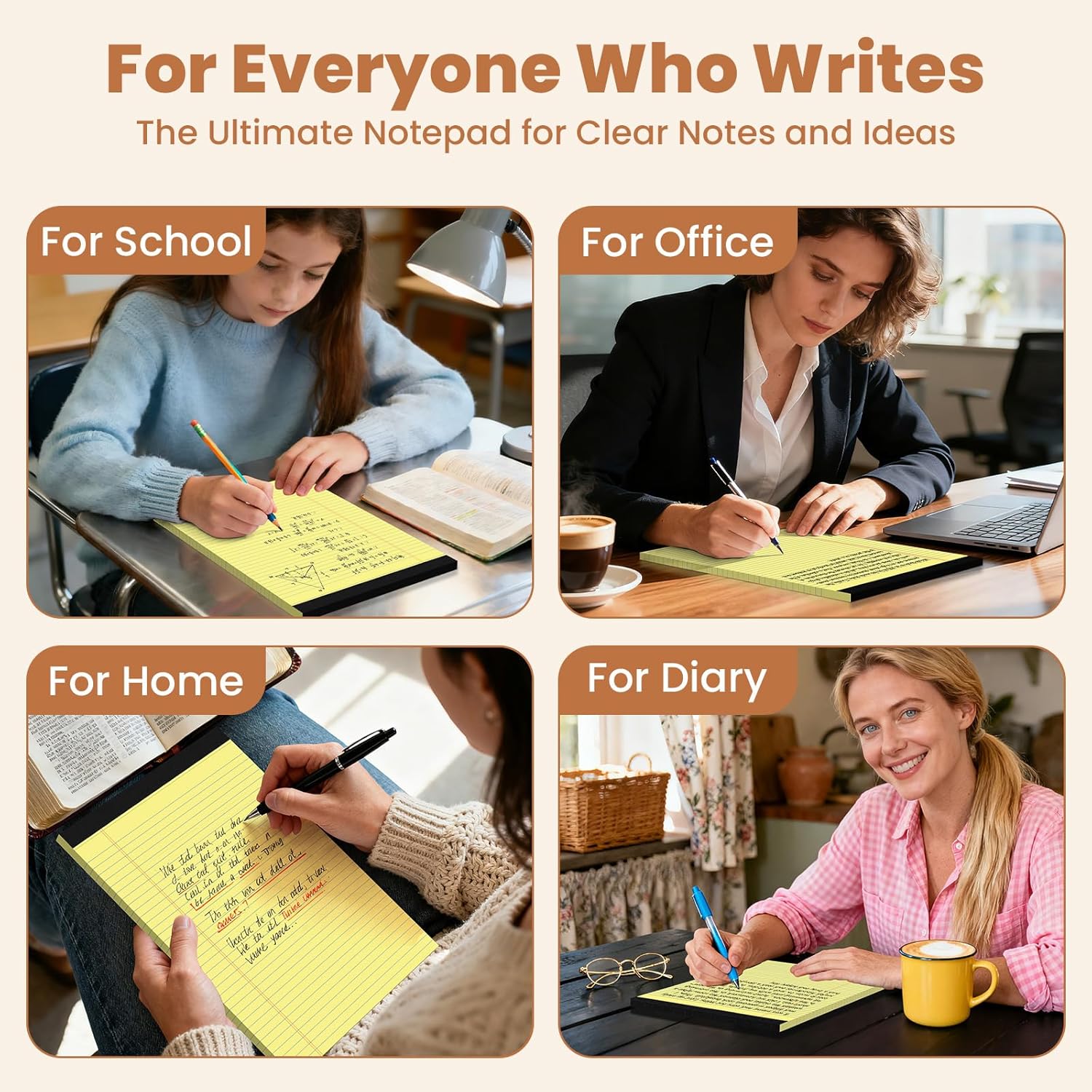 12Packs Legal Pads 8.5 x 11 Inch, 50Sheets/Pack, College Ruled & Perforated Yellow Writing Pads, Pads of Paper 8.5 x 11, Lined Note Pads with Sturdy Backing for Office, Business & School Supplies