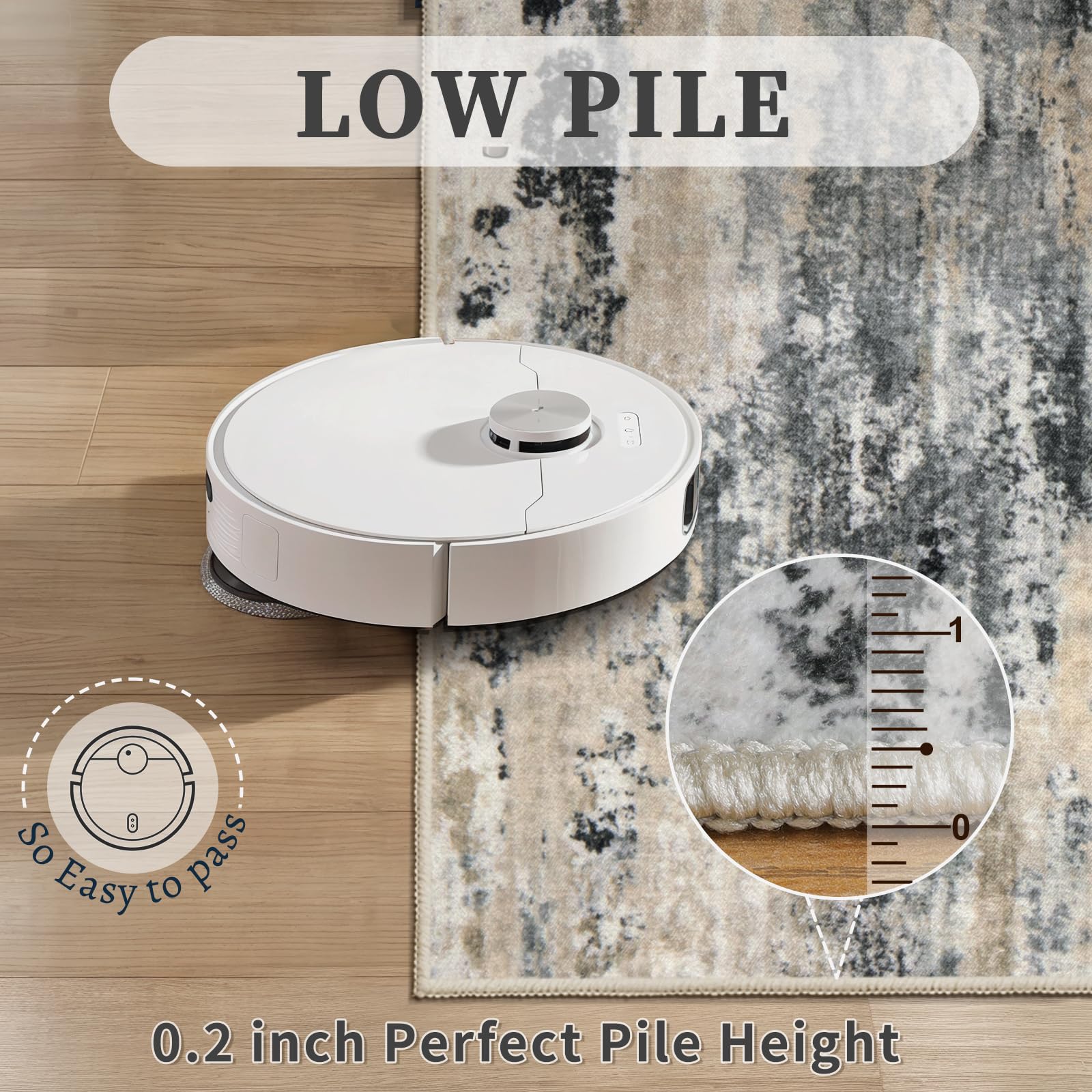 Tangsoo Waschbarer Teppich, modern, rutschfest, für Wohnzimmer, abstrakter zeitgenössischer Teppich, weicher niedriger Flor, faltbar, für Esszimmer, Schlafzimmer, Nachttisch, Badezimmer, Büro, Grau