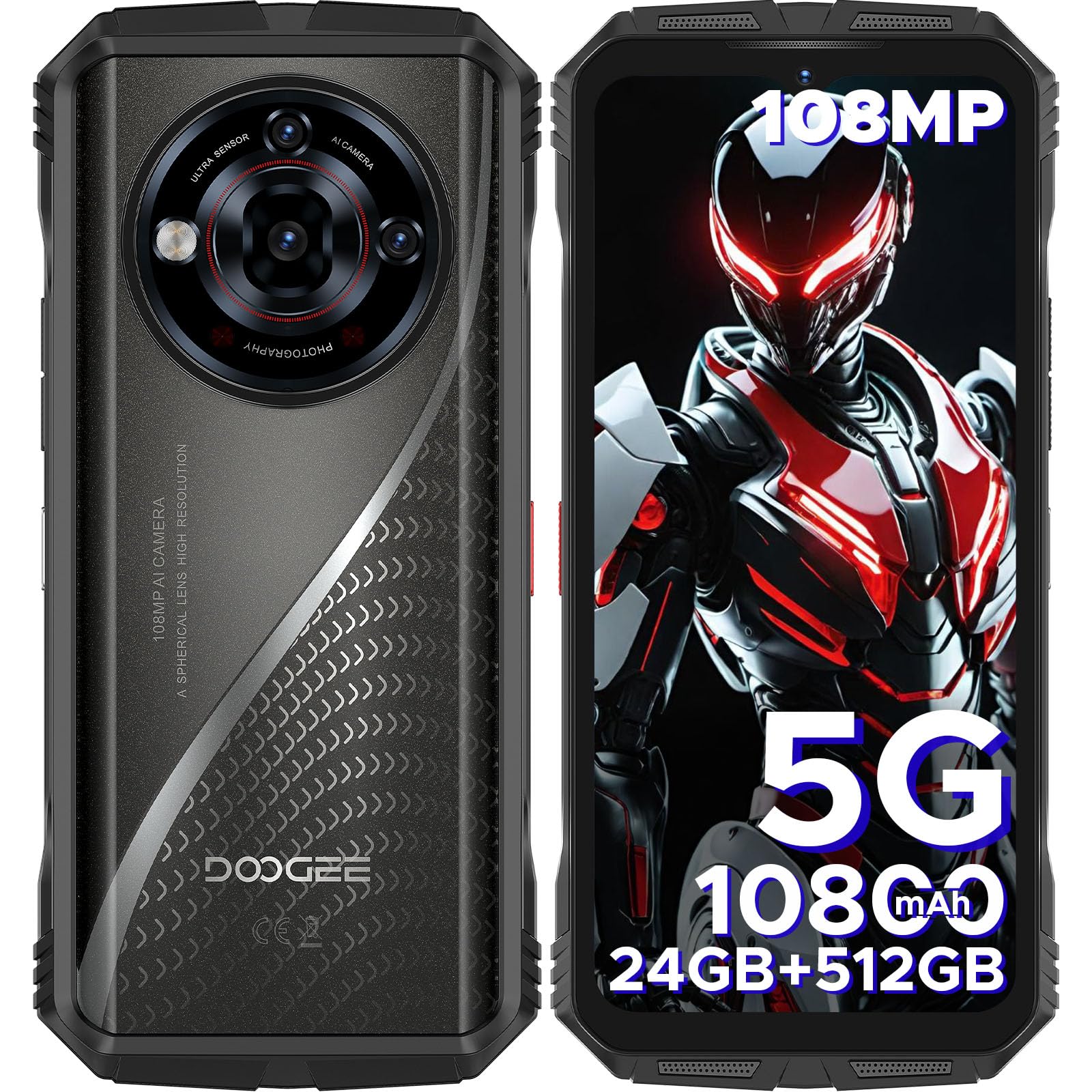 S118 PRO Outdoor Mobile Phone 5G, Dimensity 7050, 24GB +512GB, 10800mAh/33W, 108MP+20MP Night Vision Outdoor Smartphone Without Contract, 6.6 Inch FHD+ 120Hz, Construction Site Mobile Phone, 5G