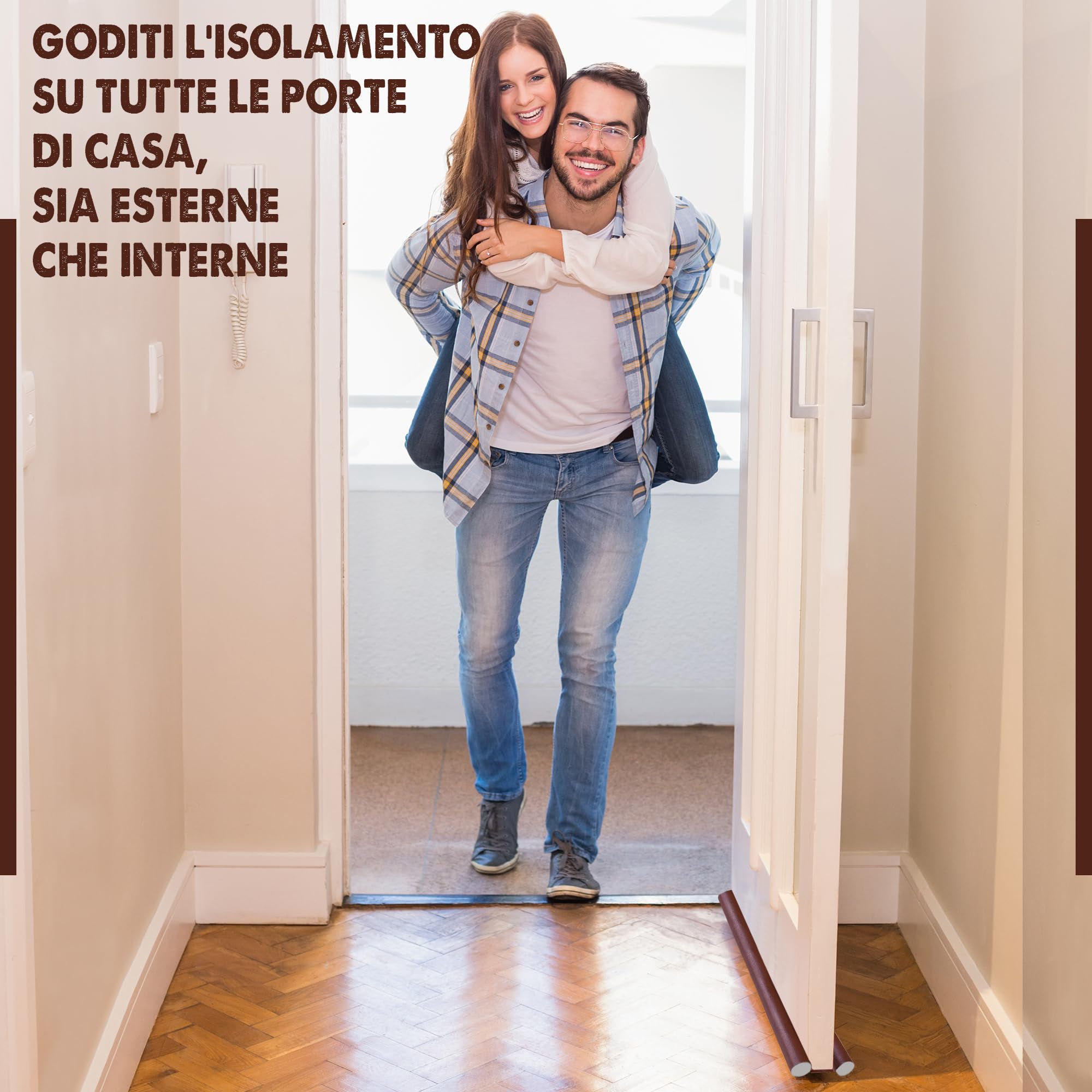 Paraspifferi Sottoporta per Porte Interne ed Esterne da 5,5 cm di Spessore e Lunghezza di 92 cm | Guarnizione Insonorizzante per Spifferi Porta Ingresso (1x Marrone)