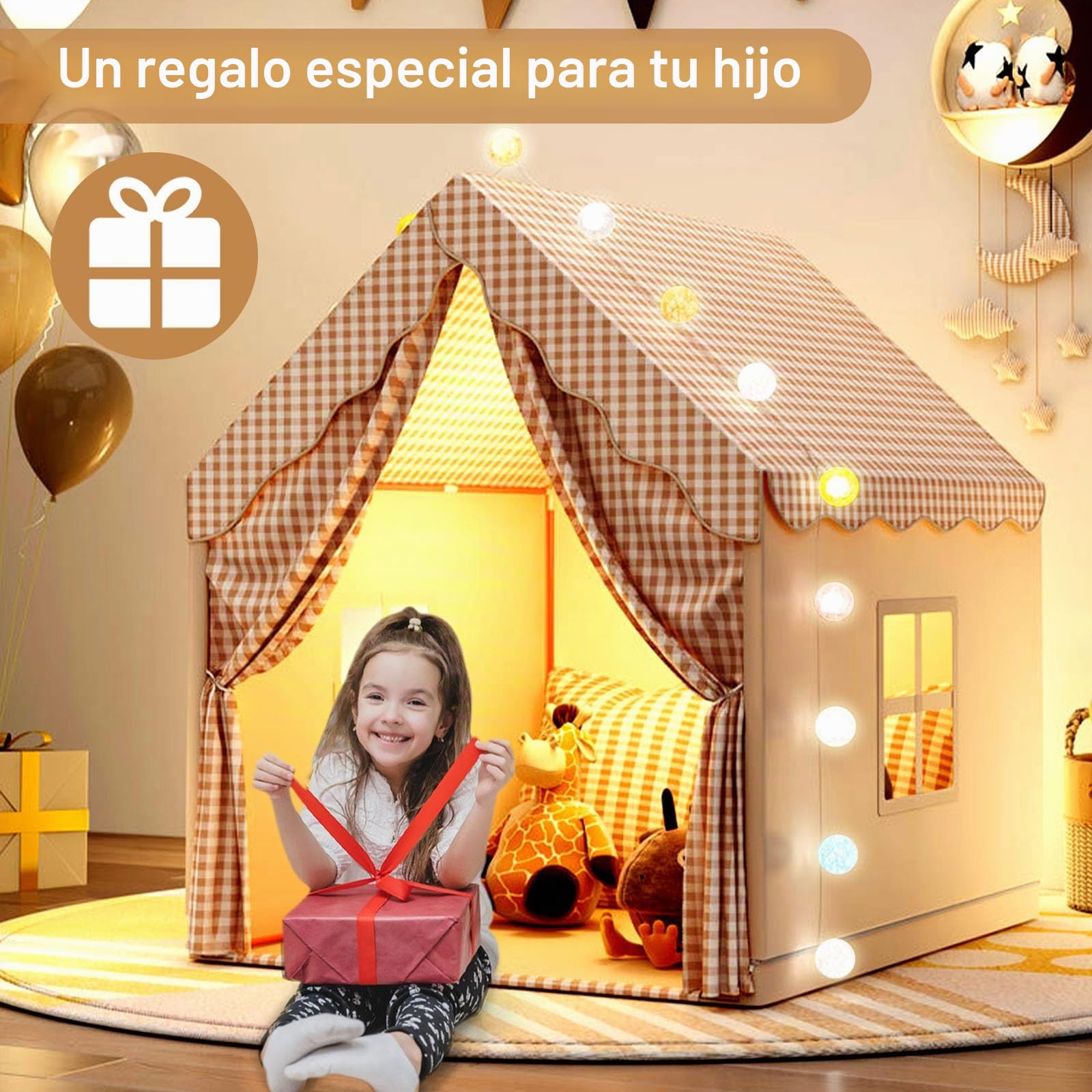 Tienda de juego para niños con luces, casa para niños de interior y exterior, tienda de juego para niños pequeños con ventanas, tienda de juego grande para niños pequeños, regalo de casa de