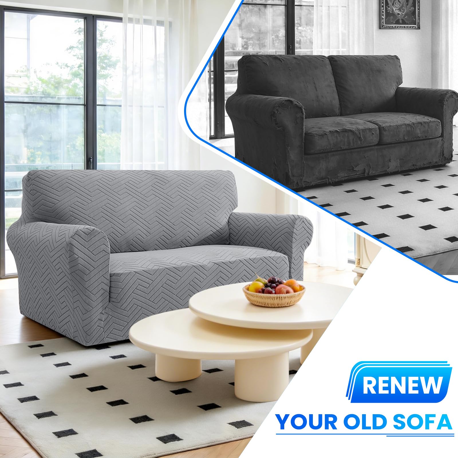 Stretch Sofaüberzug 4 Sitzer, Sofabezug rutschfest Mit Armlehnen, Universal Sofa Überzug Durable, Moderne Kratzfester Sofa Cover, Waschbare Sofaüberzug Für Wohnzimmer, Hellgrau
