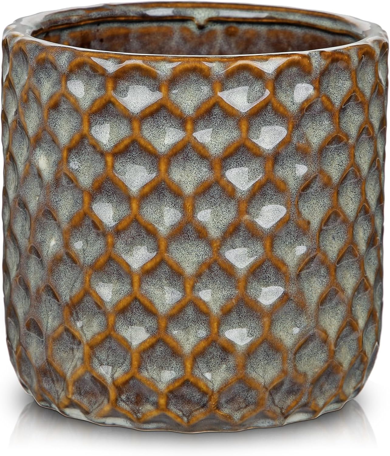 Oairse Small Ceramic Pots for Plants, 5.3 inch Brown Plant Pot Indoor with Drainage Ceramic Planters for Indoor Plants Succulent Planters Decorative Flower Pots for Cactus, Snake Plant, Herb